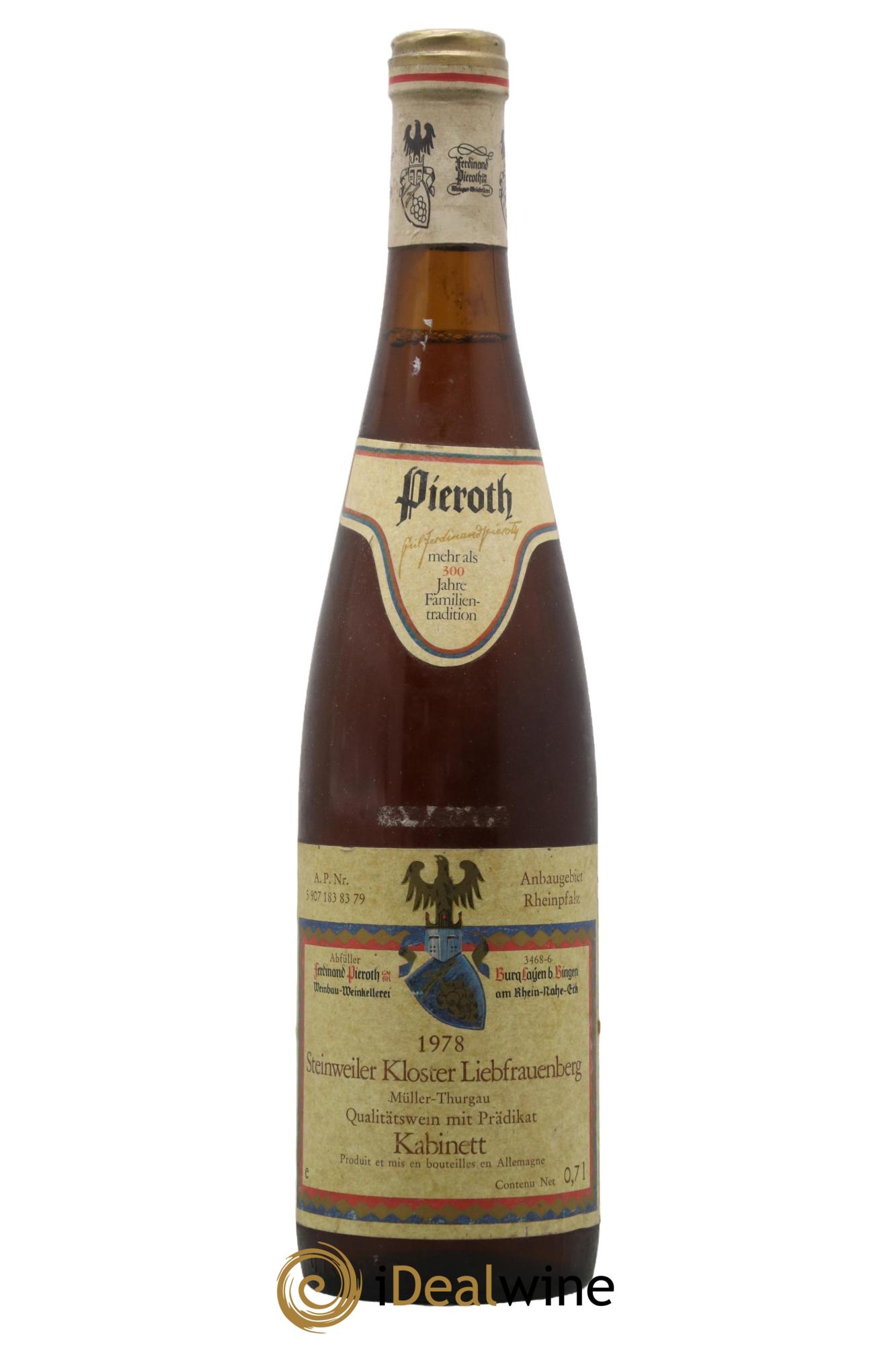 Allemagne Pfalz Muller-Thurgau Kabinett Steinweiller Kloster Liebfrauenberg Pieroth 1978 - Posten von 1 Flasche - 0