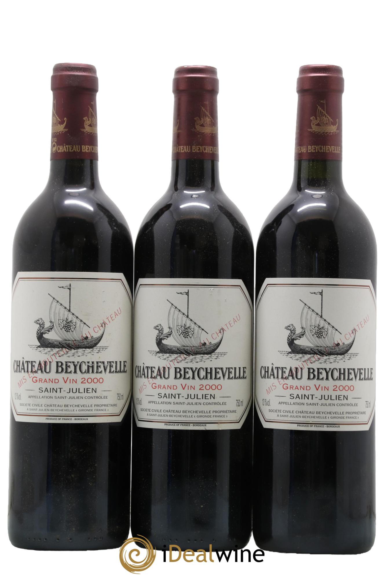 Château Beychevelle 4ème Grand Cru Classé 2000 - Lotto di 3 bottiglie - 0