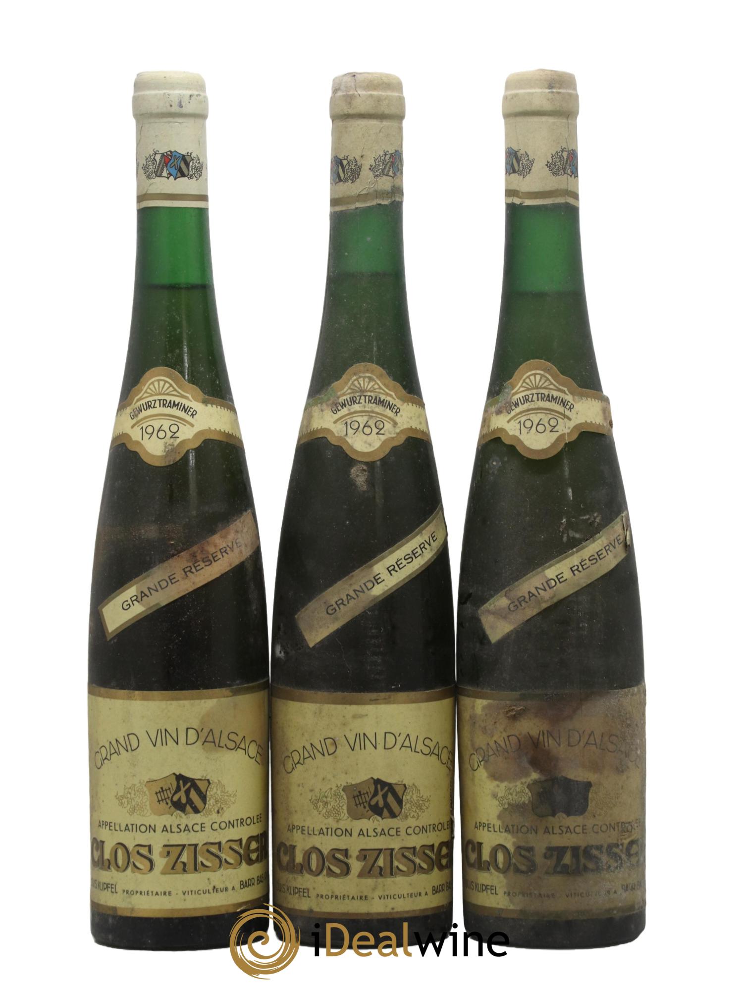 Alsace Gewurztraminer Grande Réserve Clos Zisser Domaine Louis Klipfel 1962 - Posten von 3 Flaschen - 0