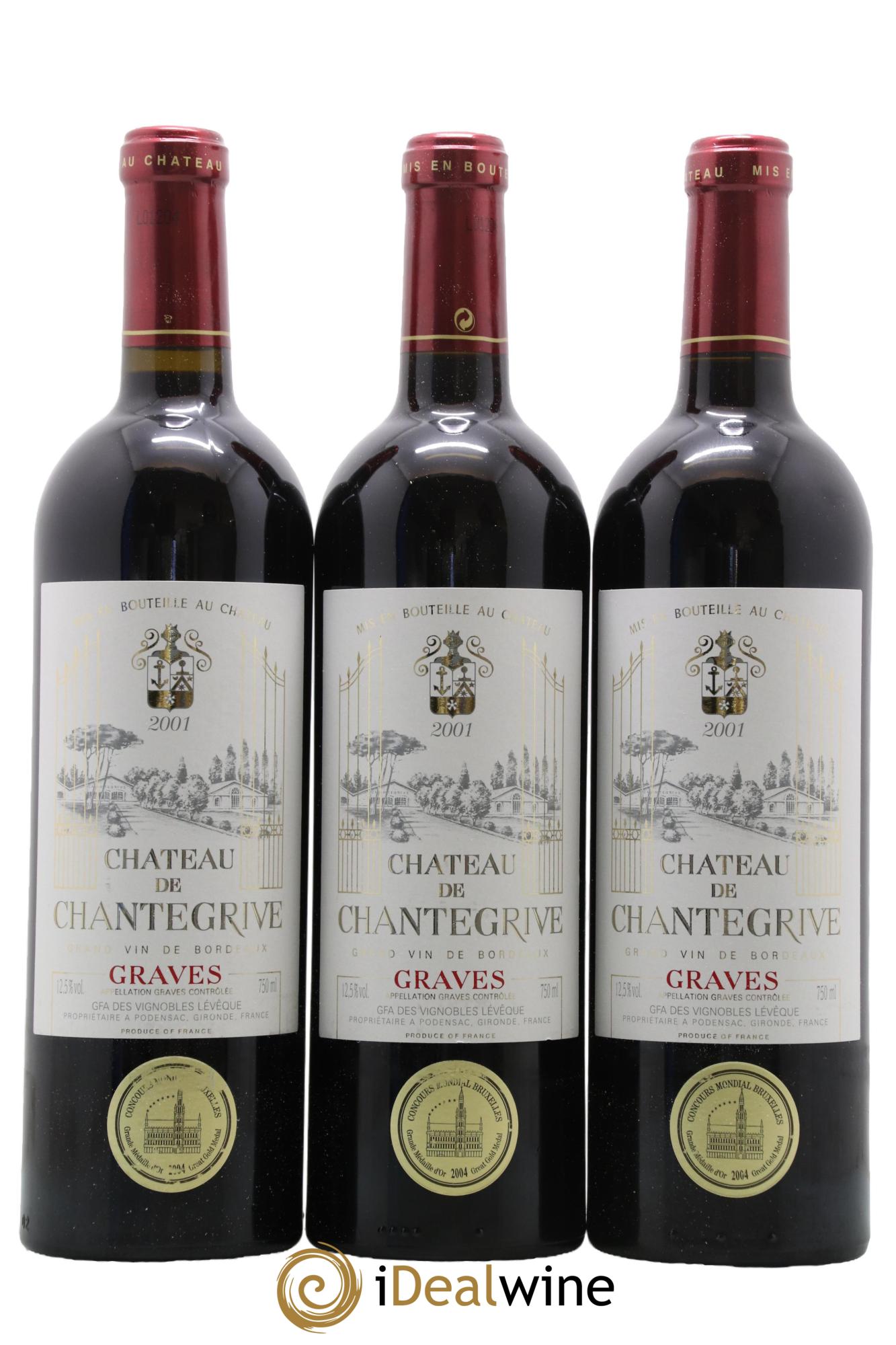 Château de Chantegrive 2001 - Lotto di 3 bottiglie - 0