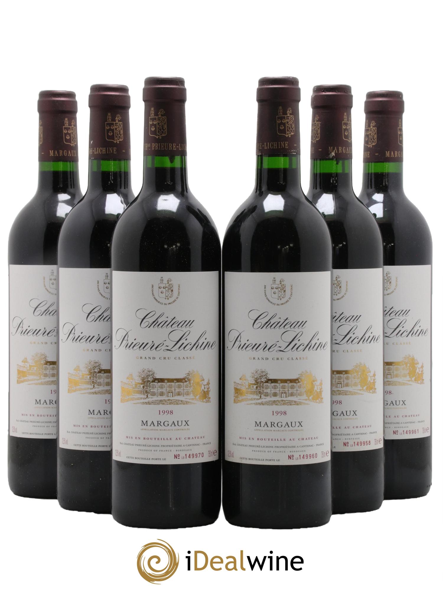 Château Prieuré Lichine 4ème Grand Cru Classé 1998 - Lot de 6 bouteilles - 0