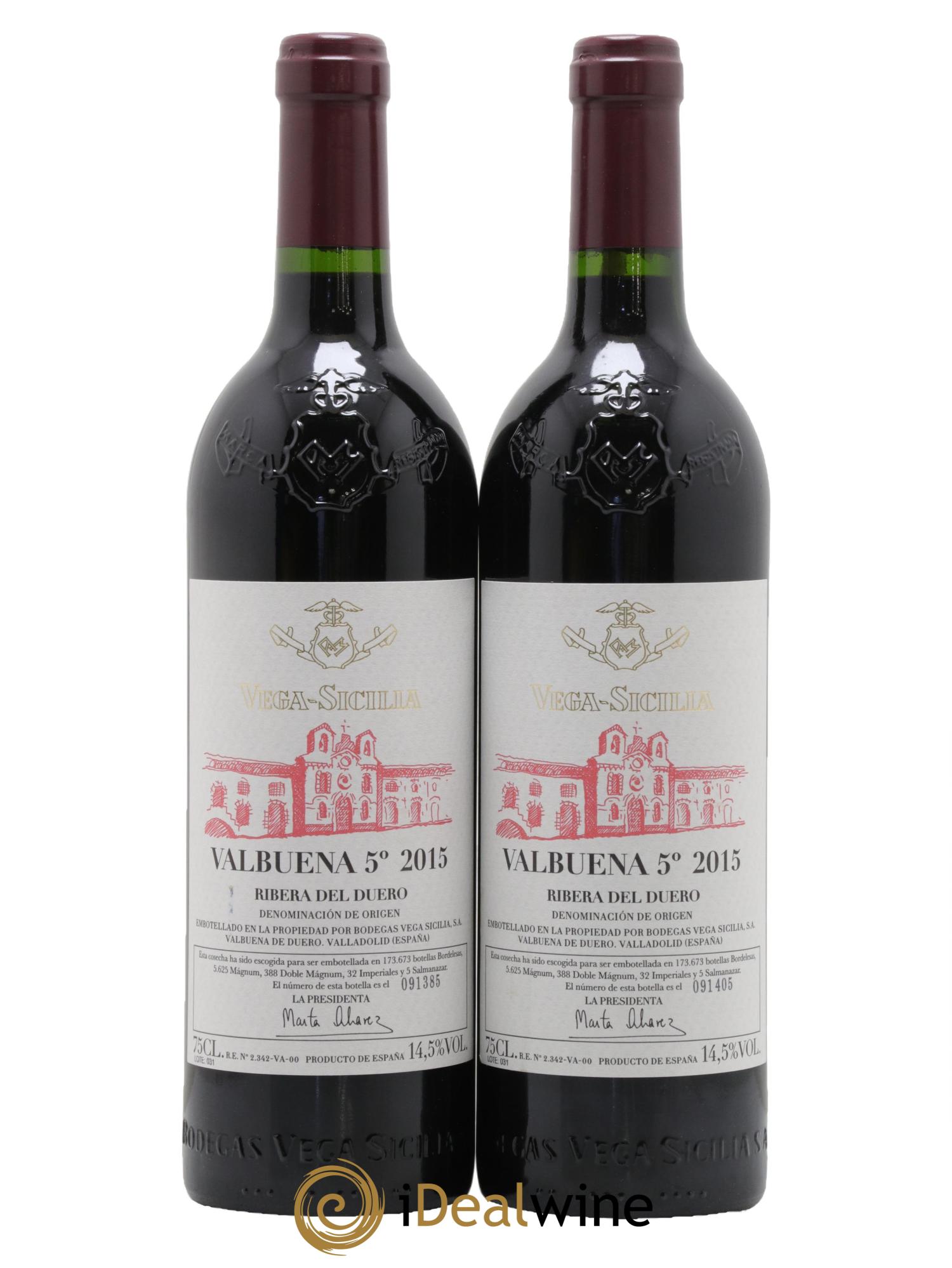 Ribera Del Duero DO Vega Sicilia Valbuena 5 ano Famille Alvarez 2015 - Lot of 2 bottles - 0