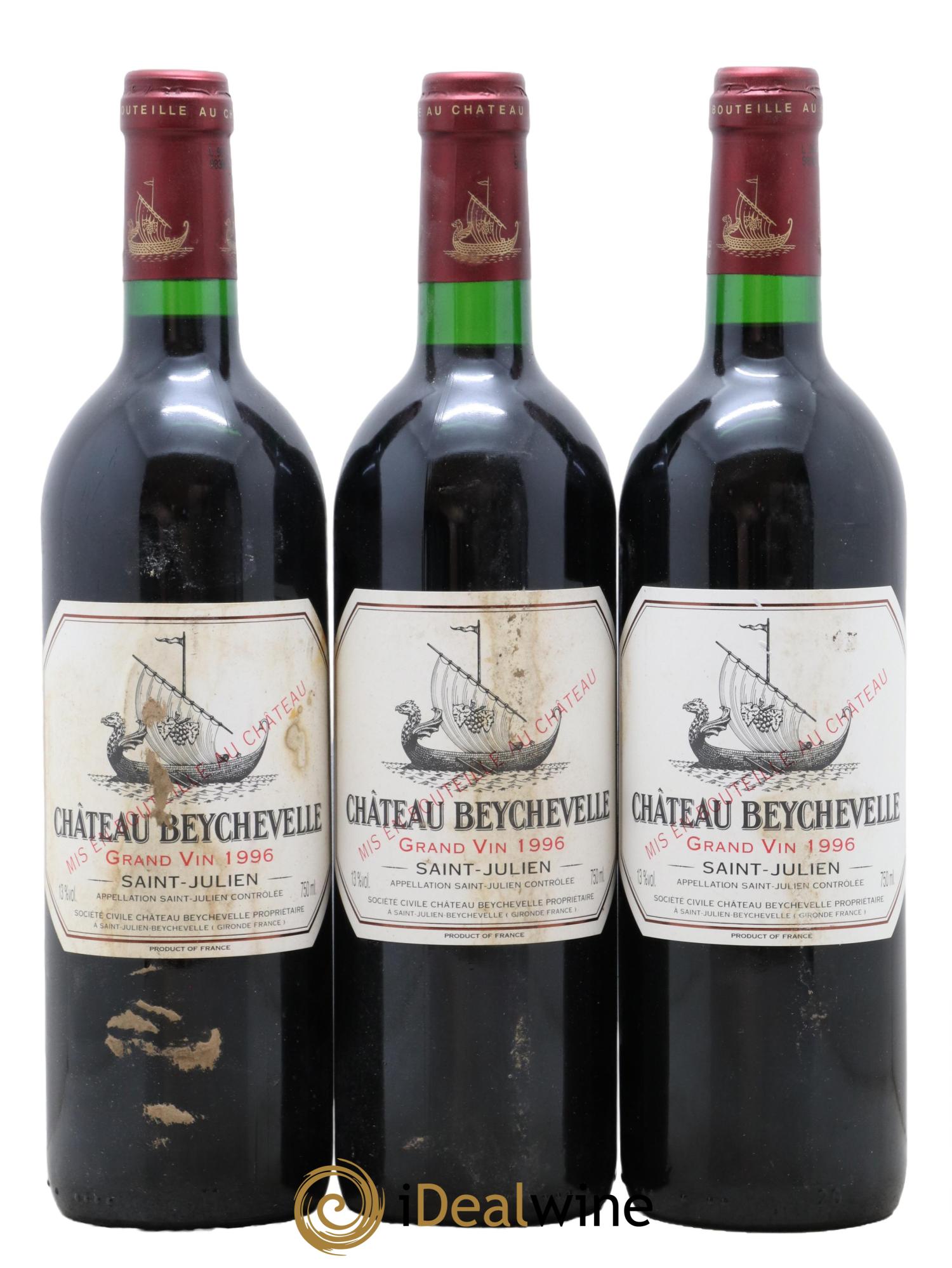 Château Beychevelle 4ème Grand Cru Classé  1996 - Lotto di 3 bottiglie - 0