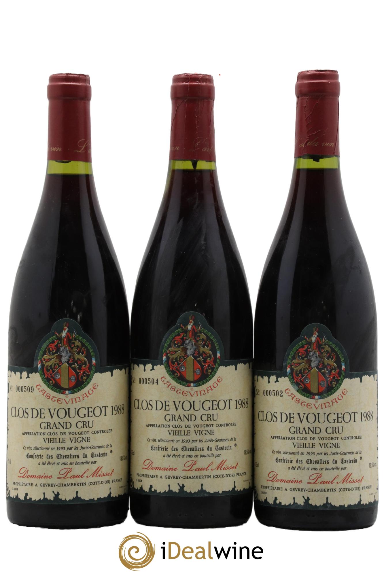 Clos de Vougeot Grand Cru Vieilles Vignes Domaine Paul Misset 1988 - Lot of 3 bottles - 1