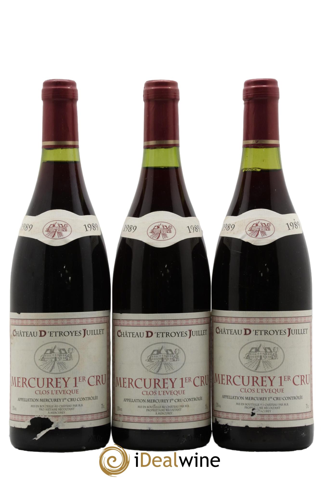 Mercurey 1er Cru Clos de l'Evêque Château d'Etroyes-Juillet 1989 - Lotto di 3 bottiglie - 0