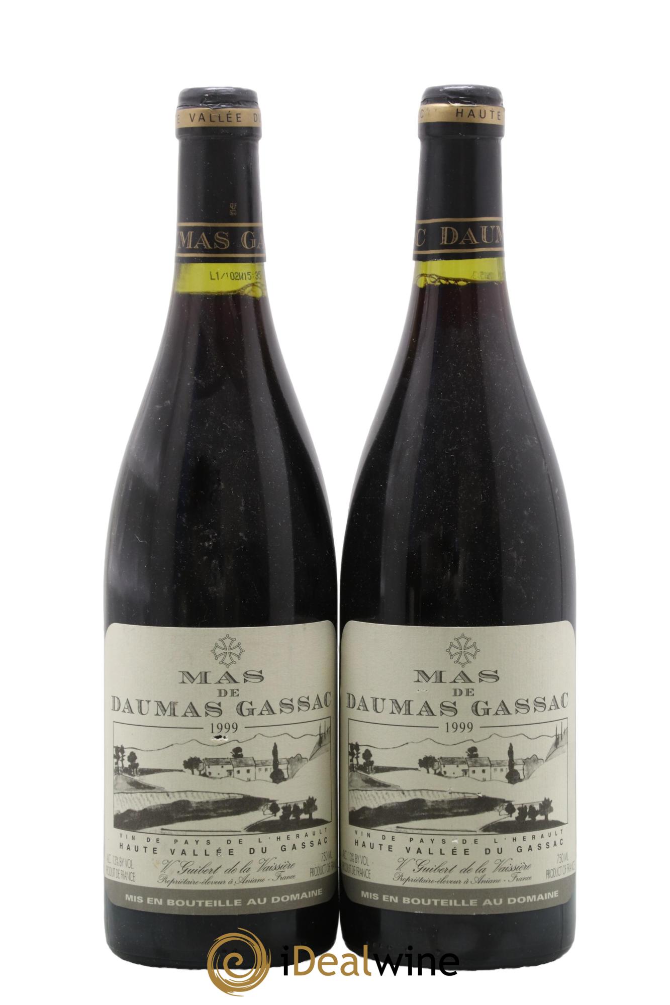 IGP St Guilhem-le-Désert - Cité d'Aniane Mas Daumas Gassac Famille Guibert de La Vaissière 1999 - Lot de 2 bouteilles - 0