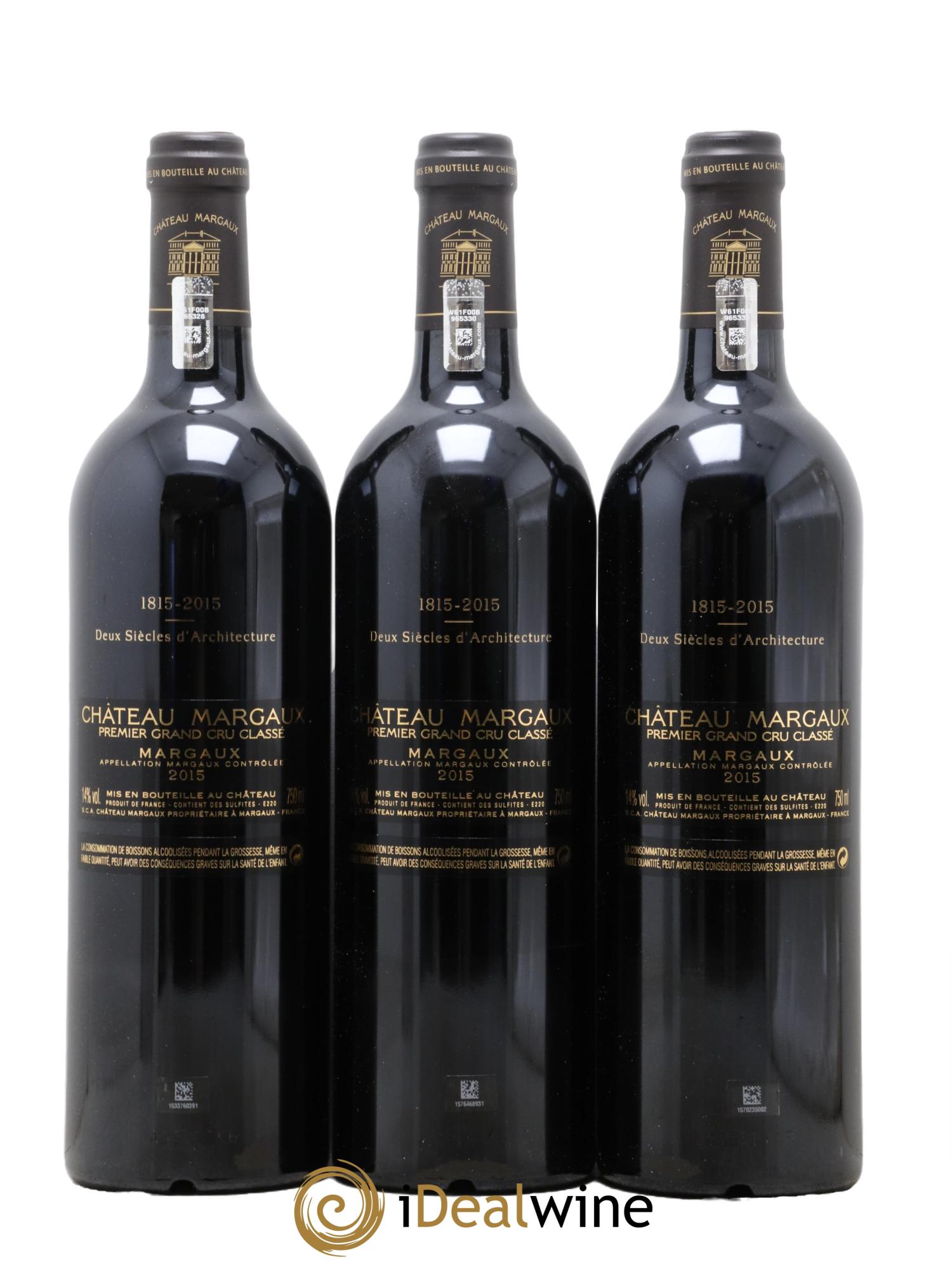 Château Margaux 1er Grand Cru Classé 2015 - Lot de 3 bouteilles - 1