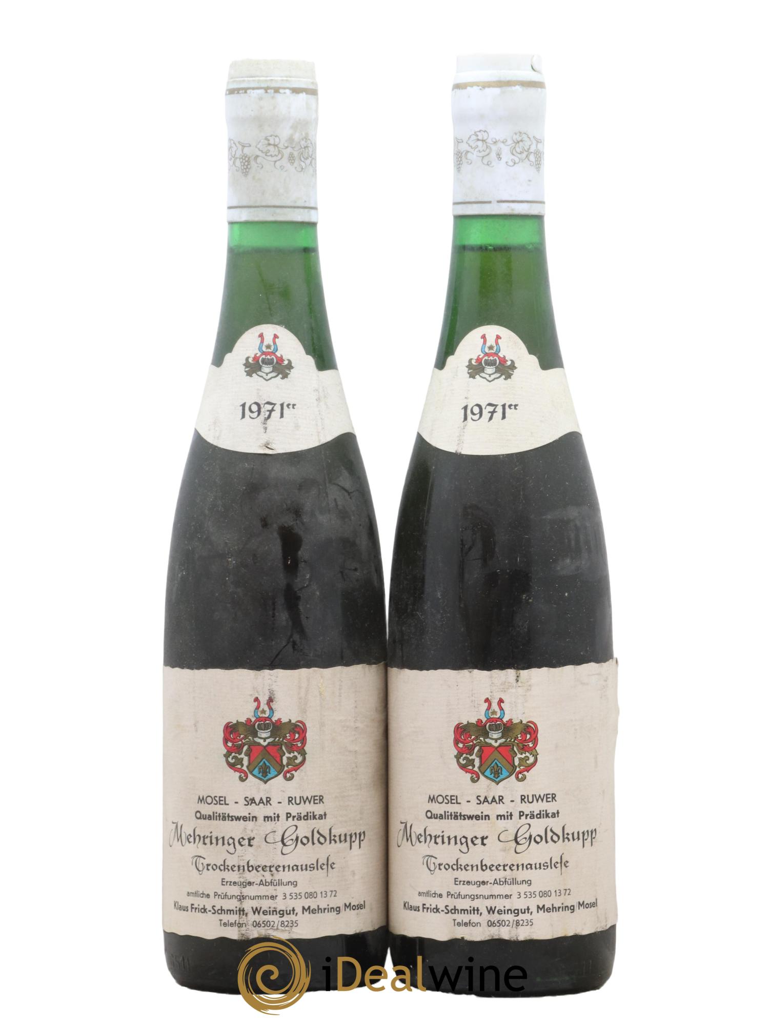 Allemagne Mosel-Saar Trockenbeerenauslese Mehringer Goldkupp Weingut Frick Schmitt 1971 - Lot of 2 bottles - 0