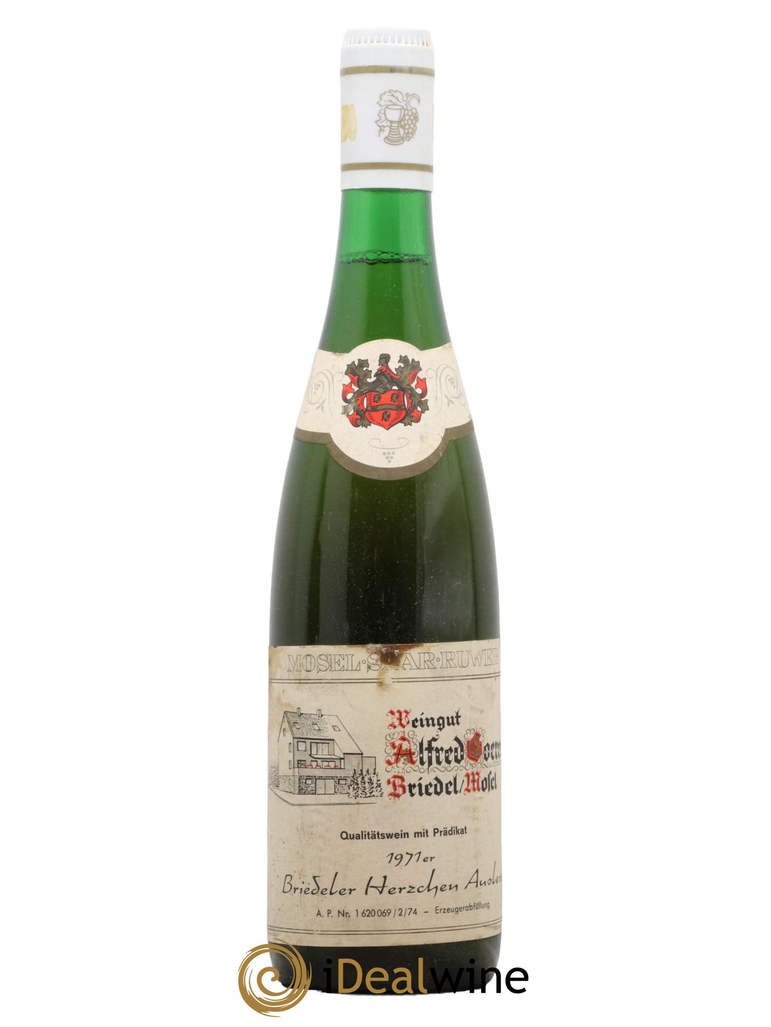 Allemagne Mosel-Saar Riesling Briedhler Herzdjen Auslese Alfred G Briedel 1971 - Lot de 1 bouteille - 0