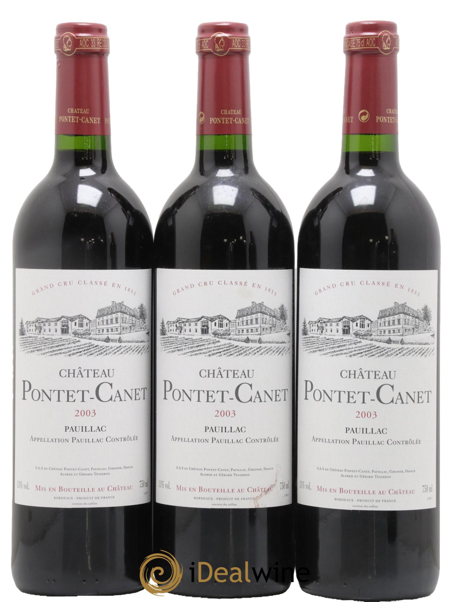 Château Pontet Canet 5ème Grand Cru Classé 2003 - Lot de 3 bouteilles - 0