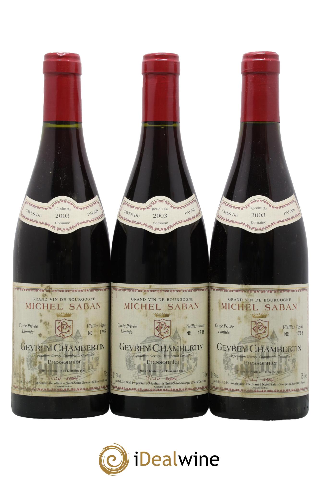 Gevrey-Chambertin Pressonnier Vieilles Vignes Michel Saban 2003 - Lot de 3 bouteilles - 0