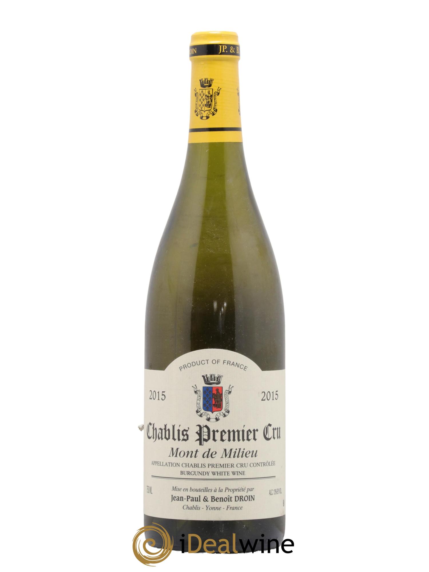 Chablis 1er Cru Mont de Milieu Jean-Paul & Benoît Droin (Domaine)  2015 - Lot de 1 bouteille - 0