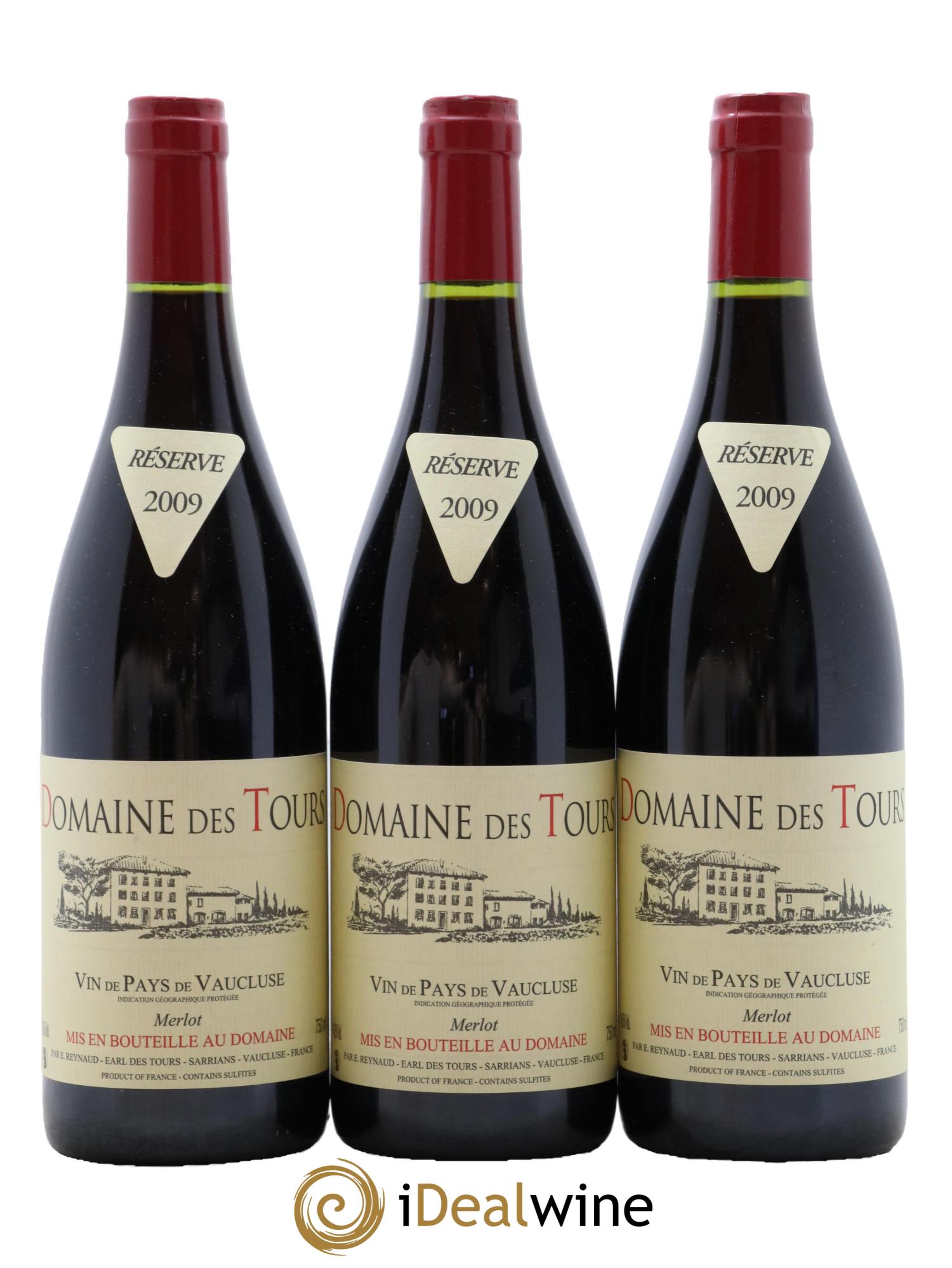 IGP Pays du Vaucluse (Vin de Pays du Vaucluse) Domaine des Tours Merlot Emmanuel Reynaud 2009 - Lot of 3 bottles - 0