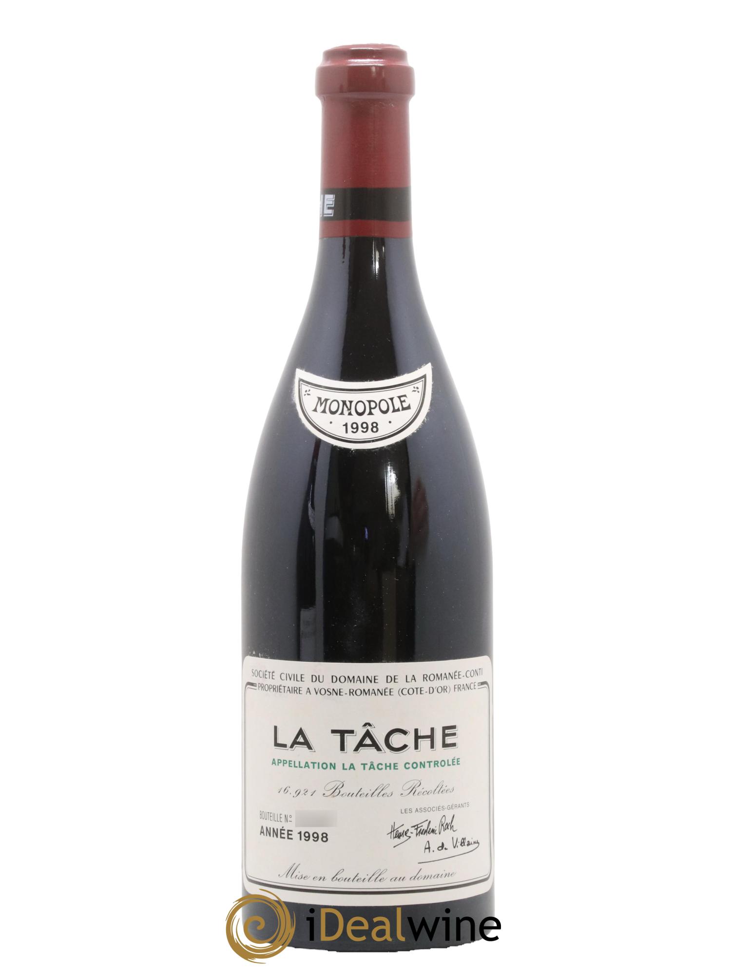 La Tâche Grand Cru Domaine de la Romanée-Conti 1998 - Lot de 1 bouteille - 0