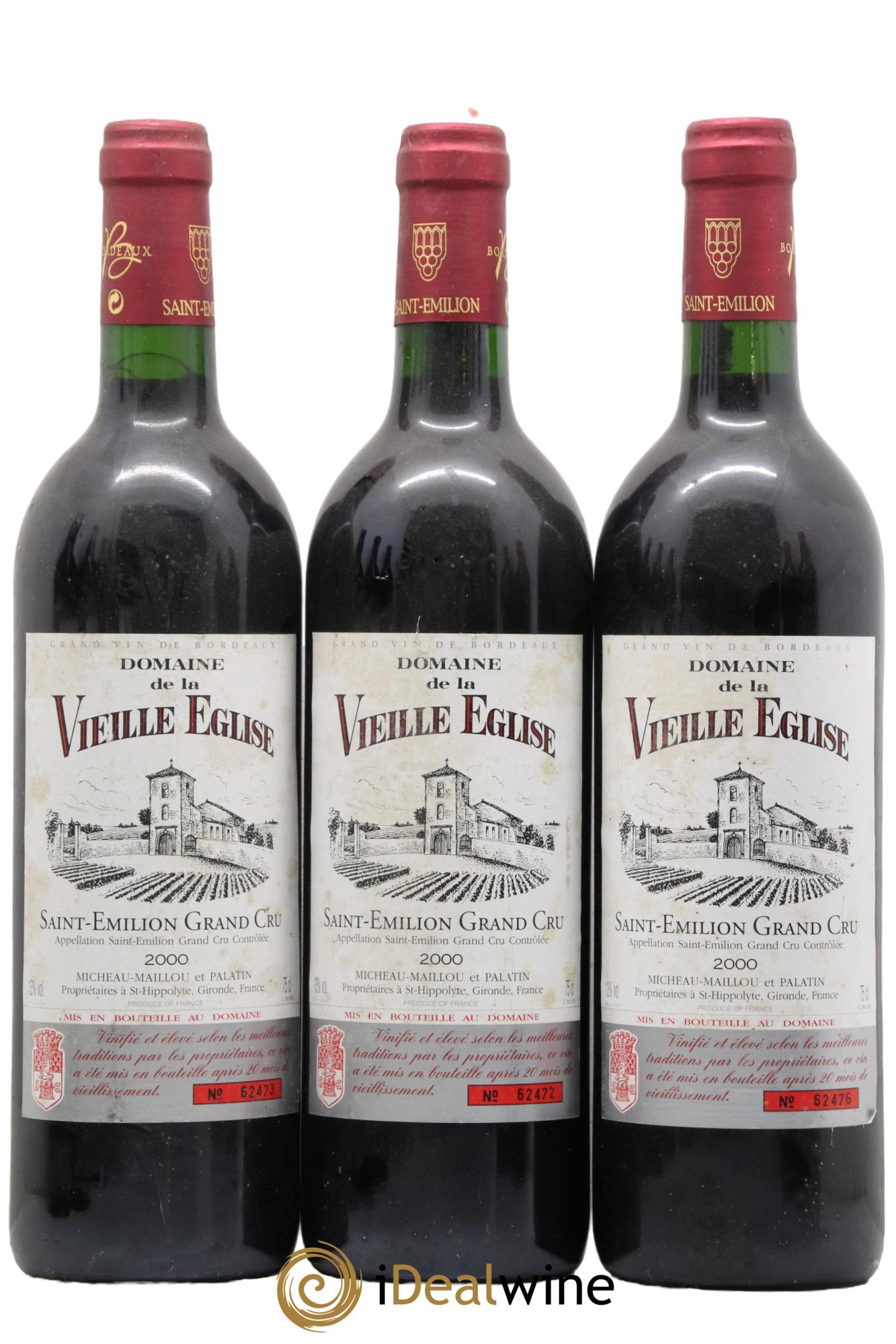 Saint-Émilion Grand Cru Domaine De La Vieille Eglise 2000 - Lot de 3 bouteilles - 0