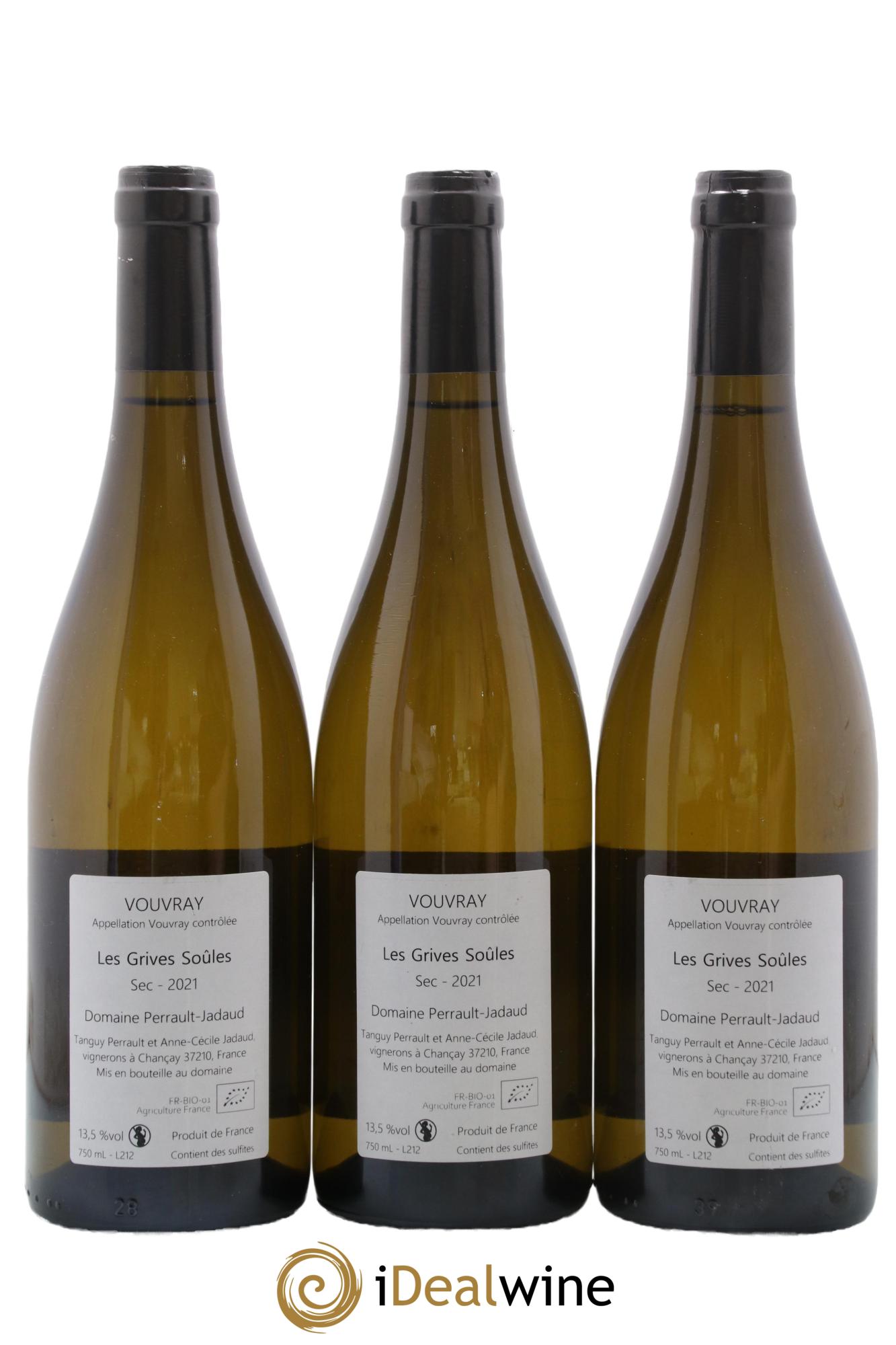 Vouvray Les Grives Soules Domaine Perrault Jadaud 2021 - Posten von 3 Flaschen - 1