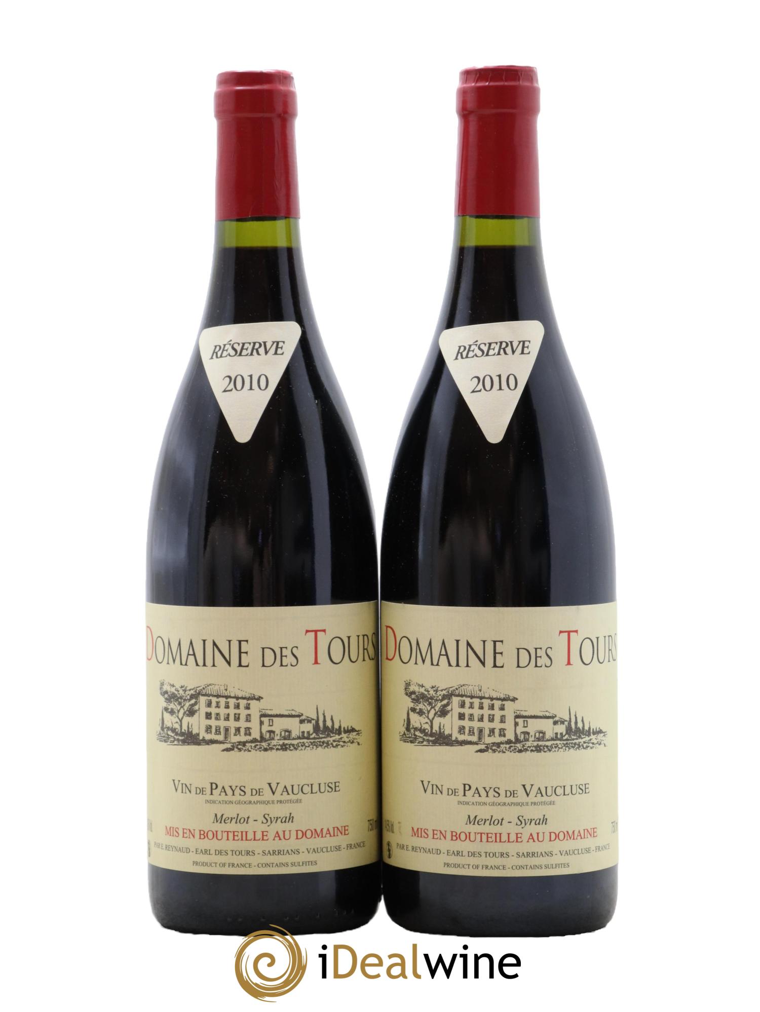 IGP Pays du Vaucluse (Vin de Pays du Vaucluse) Domaine des Tours Merlot-Syrah Emmanuel Reynaud 2010 - Lot de 2 bouteilles - 0