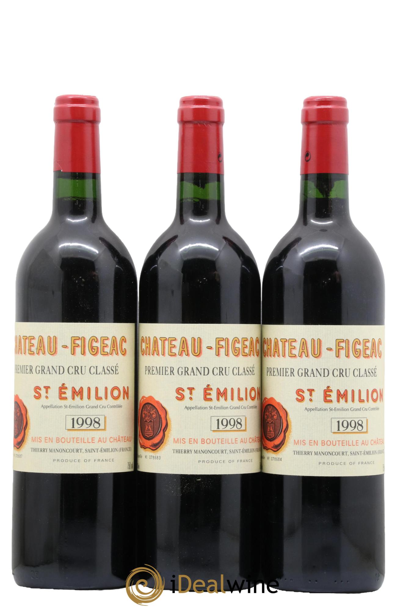 Château Figeac 1er Grand Cru Classé A 1998 - Lotto di 3 bottiglie - 0