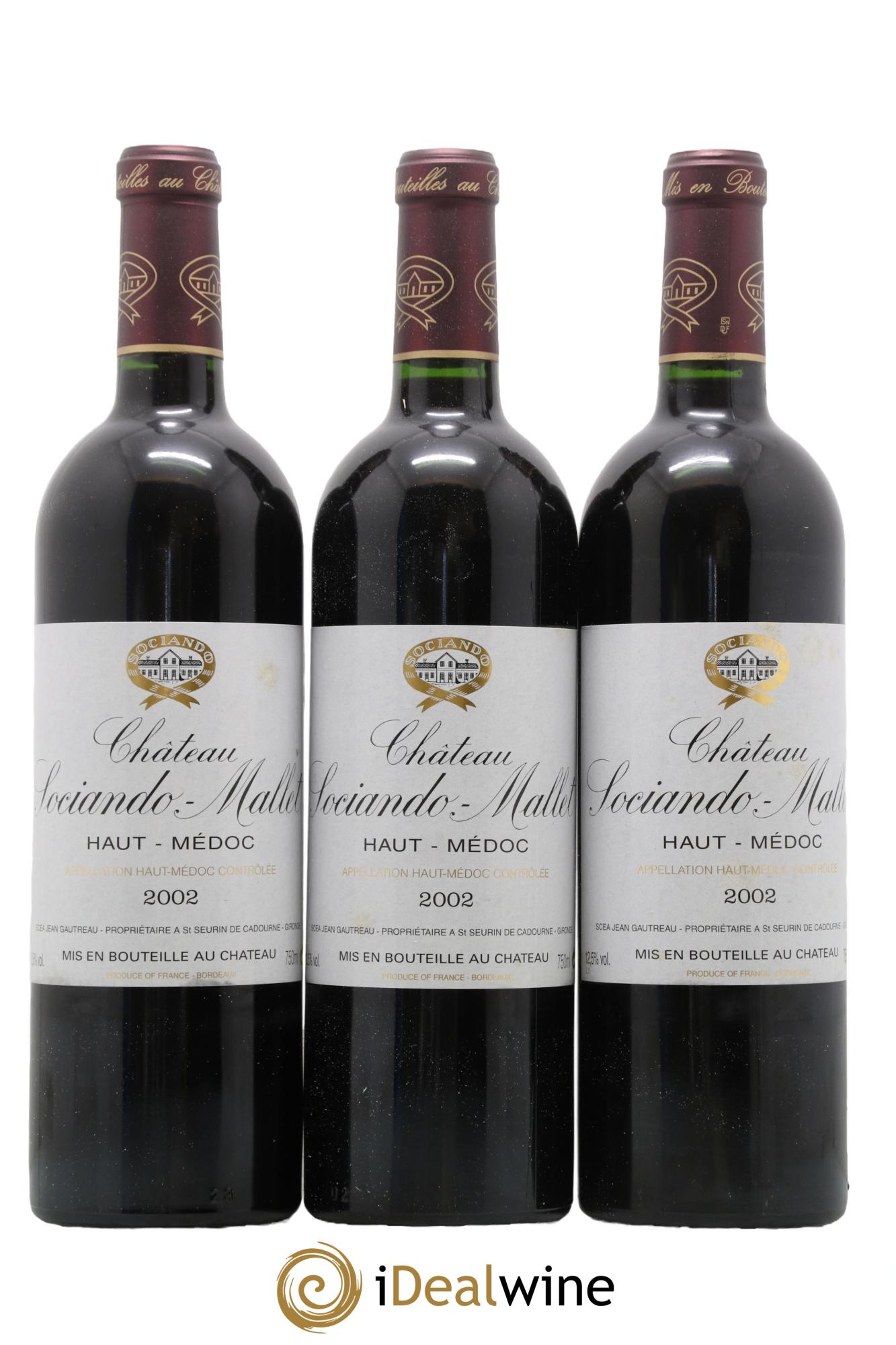 Château Sociando Mallet 2002 - Lot de 3 bouteilles - 0