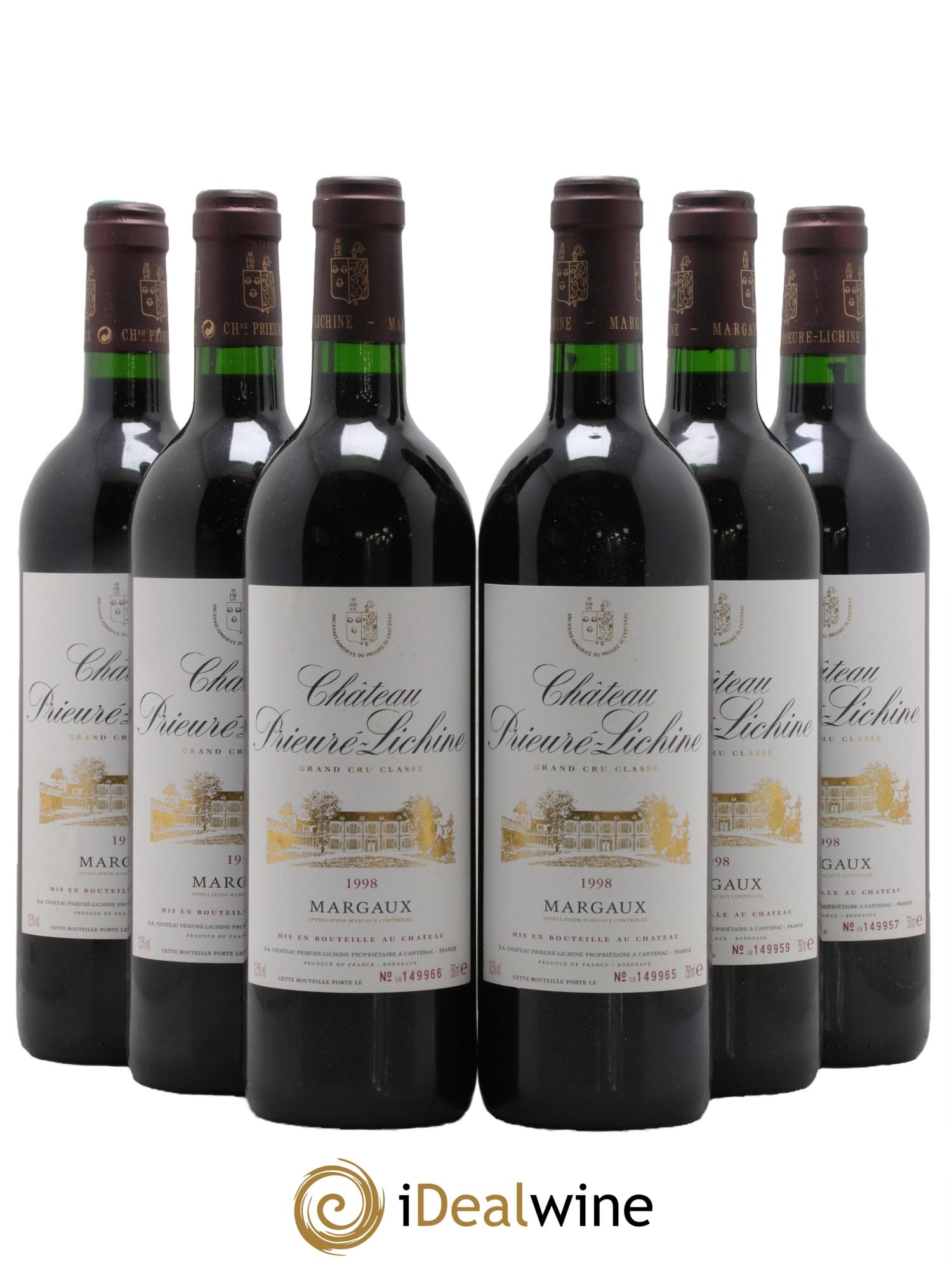 Château Prieuré Lichine 4ème Grand Cru Classé 1998 - Lot de 6 bouteilles - 0