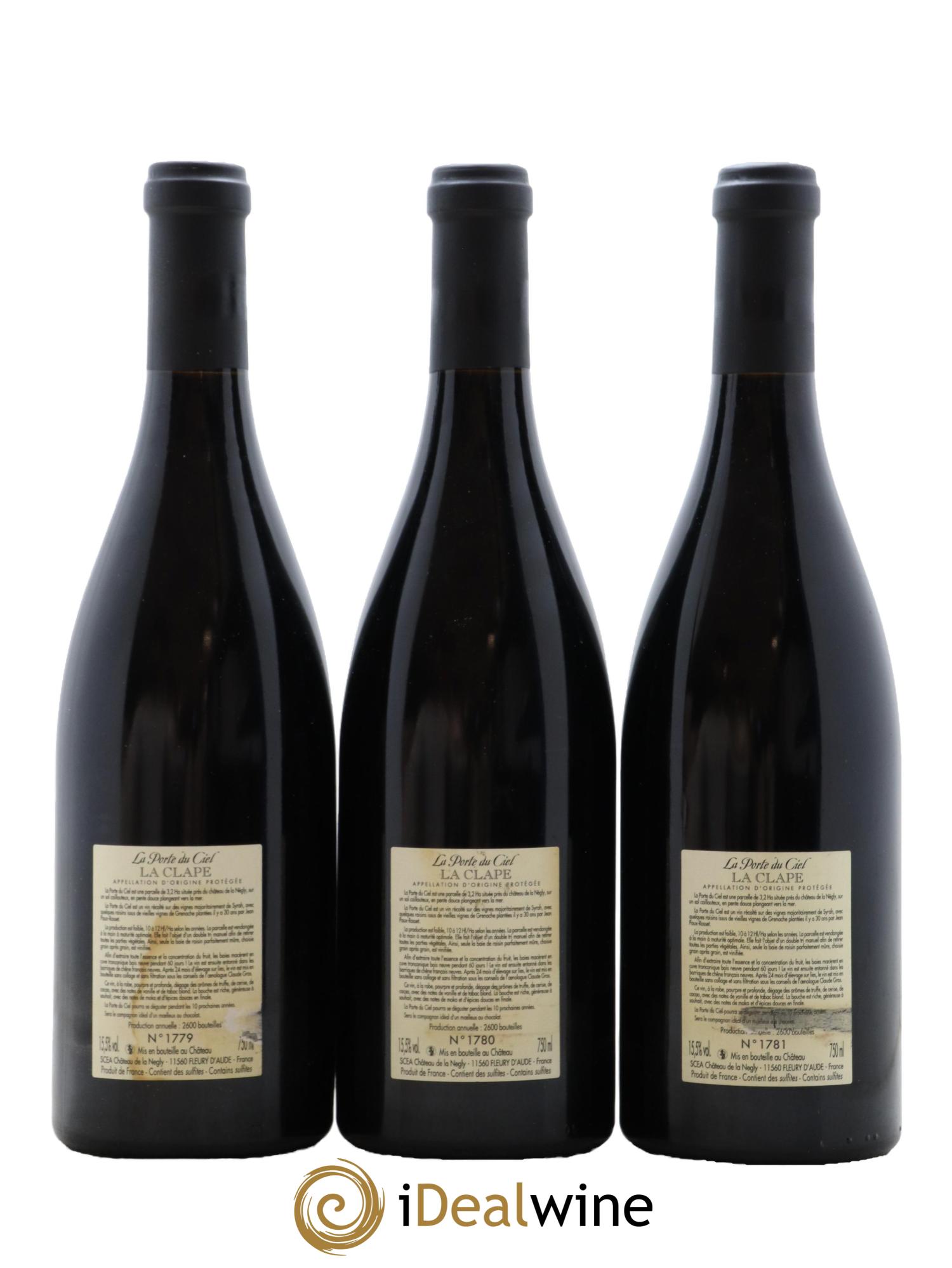 Coteaux du Languedoc La Clape Château de La Négly La Porte du Ciel Jean Paux-Rosset 2015 - Lot de 3 bouteilles - 1