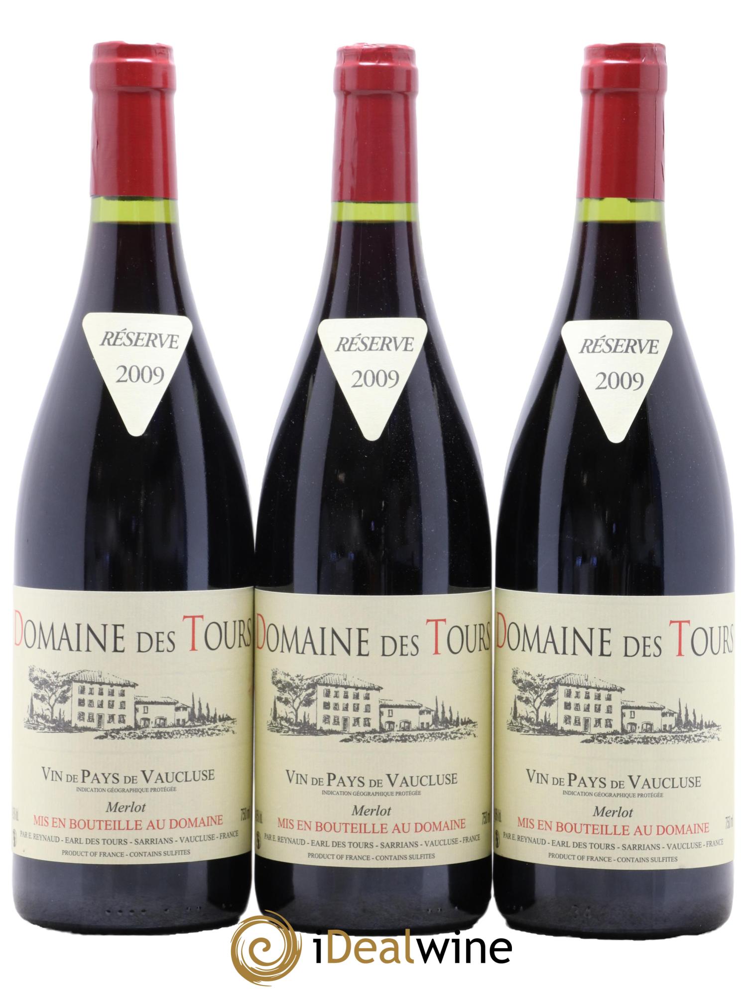 IGP Pays du Vaucluse (Vin de Pays du Vaucluse) Domaine des Tours Merlot Emmanuel Reynaud 2009 - Lot de 3 bouteilles - 0