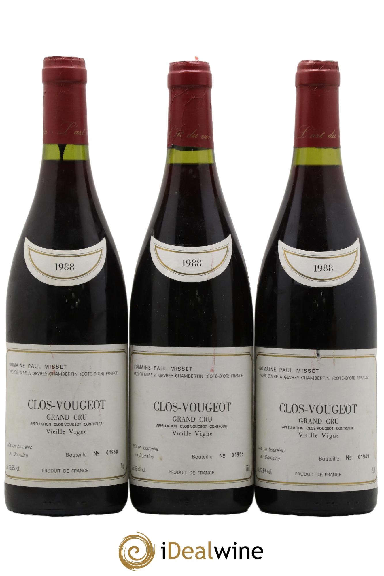 Clos de Vougeot Grand Cru Vieilles Vignes Domaine Paul Misset 1988 - Lot de 3 bouteilles - 0