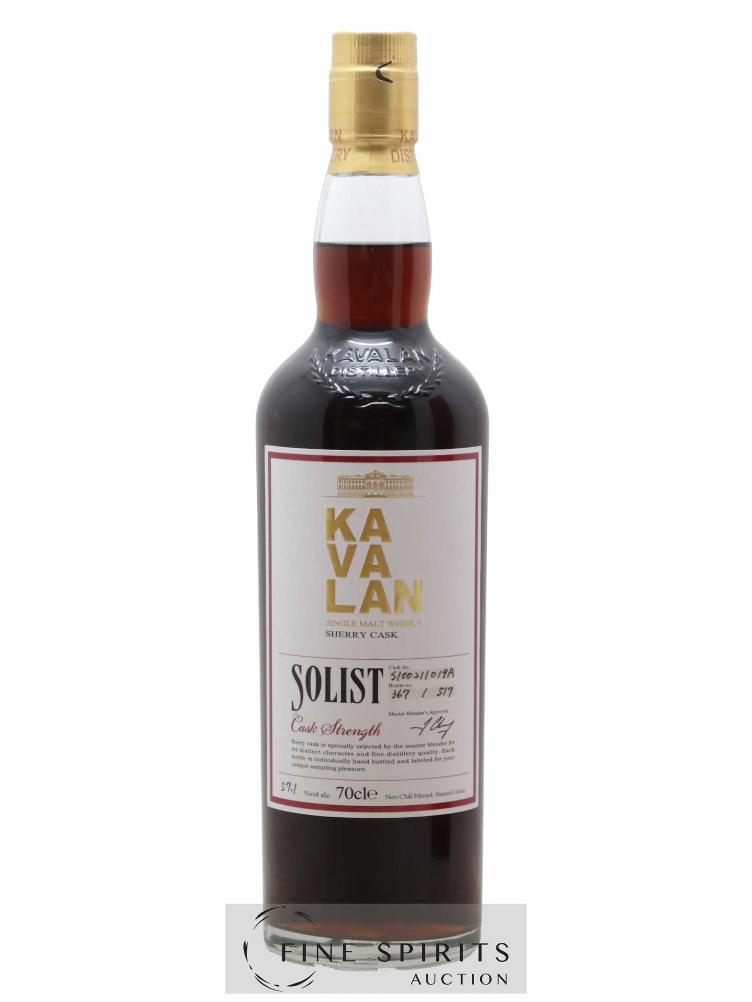 Kavalan Of. Solist Sherry Cask n°S100511019A - One of 517 - bottled 2015 Cask Strength  - Lotto di 1 bottiglia - 1