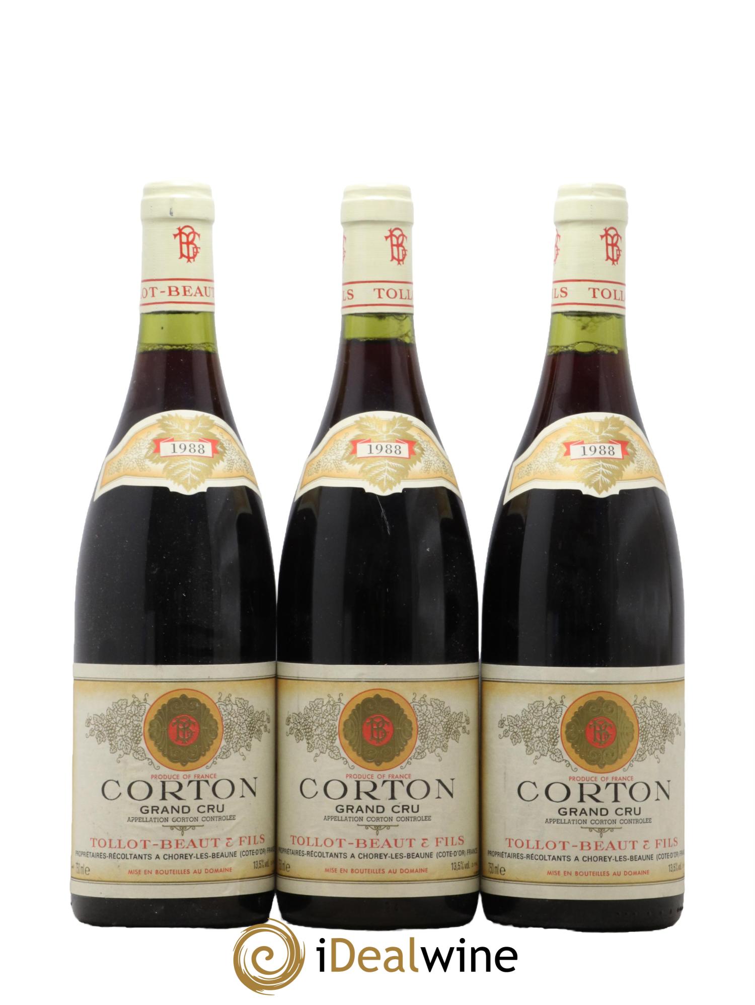 Corton Grand Cru Tollot Beaut (Domaine) 1988 - Lot of 3 bottles - 0