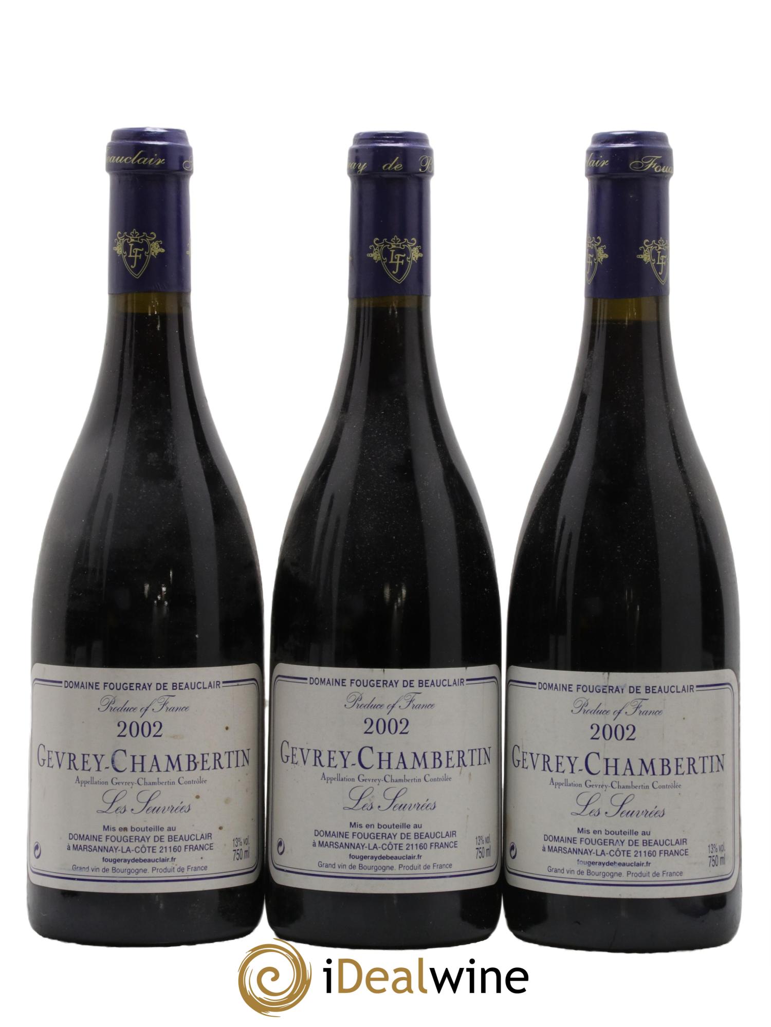 Gevrey-Chambertin Les Seuvrees Fougeray De Beauclair 2002 - Lotto di 3 bottiglie - 0