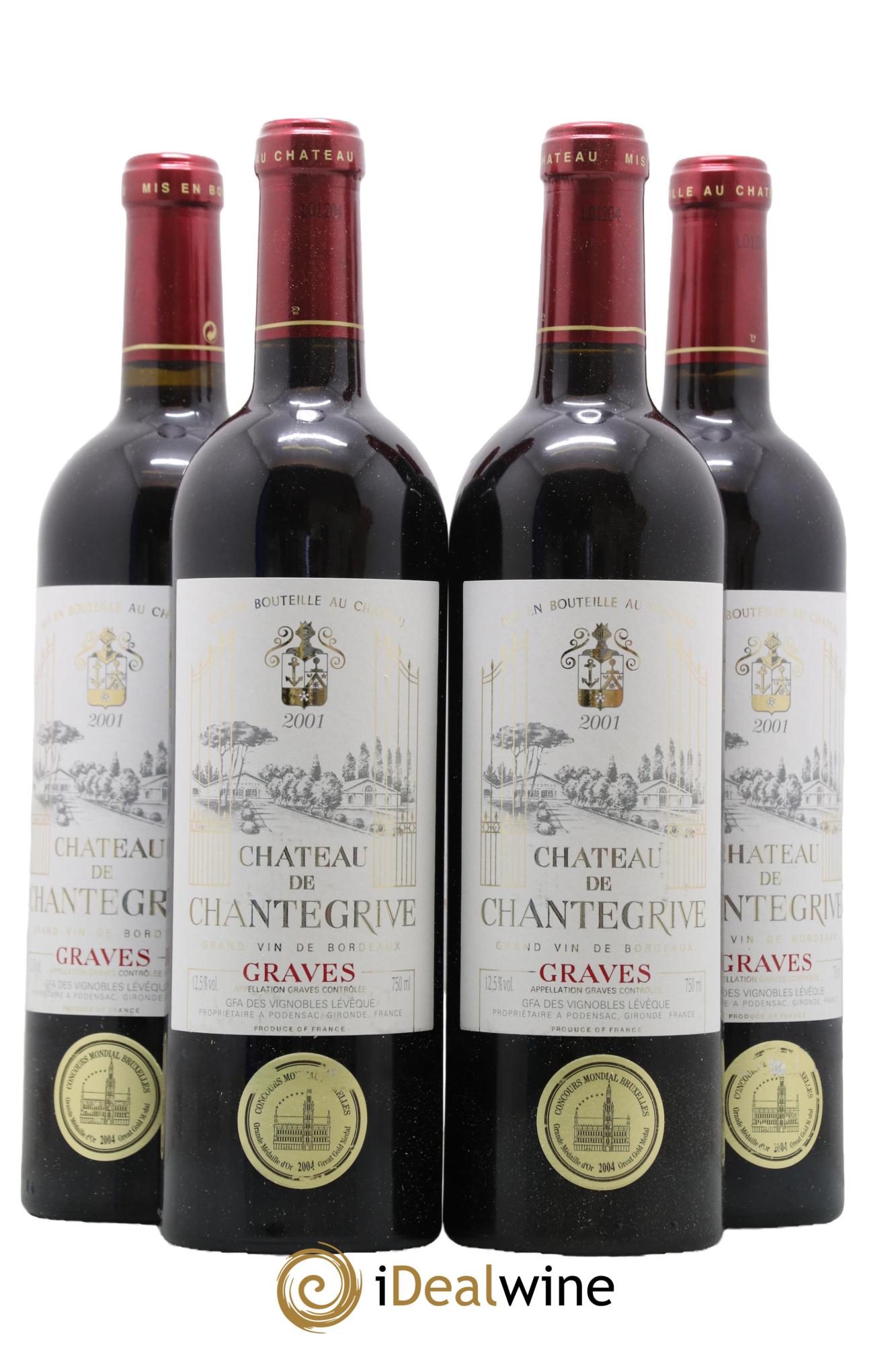 Château de Chantegrive 2001 - Lot of 4 bottles - 0