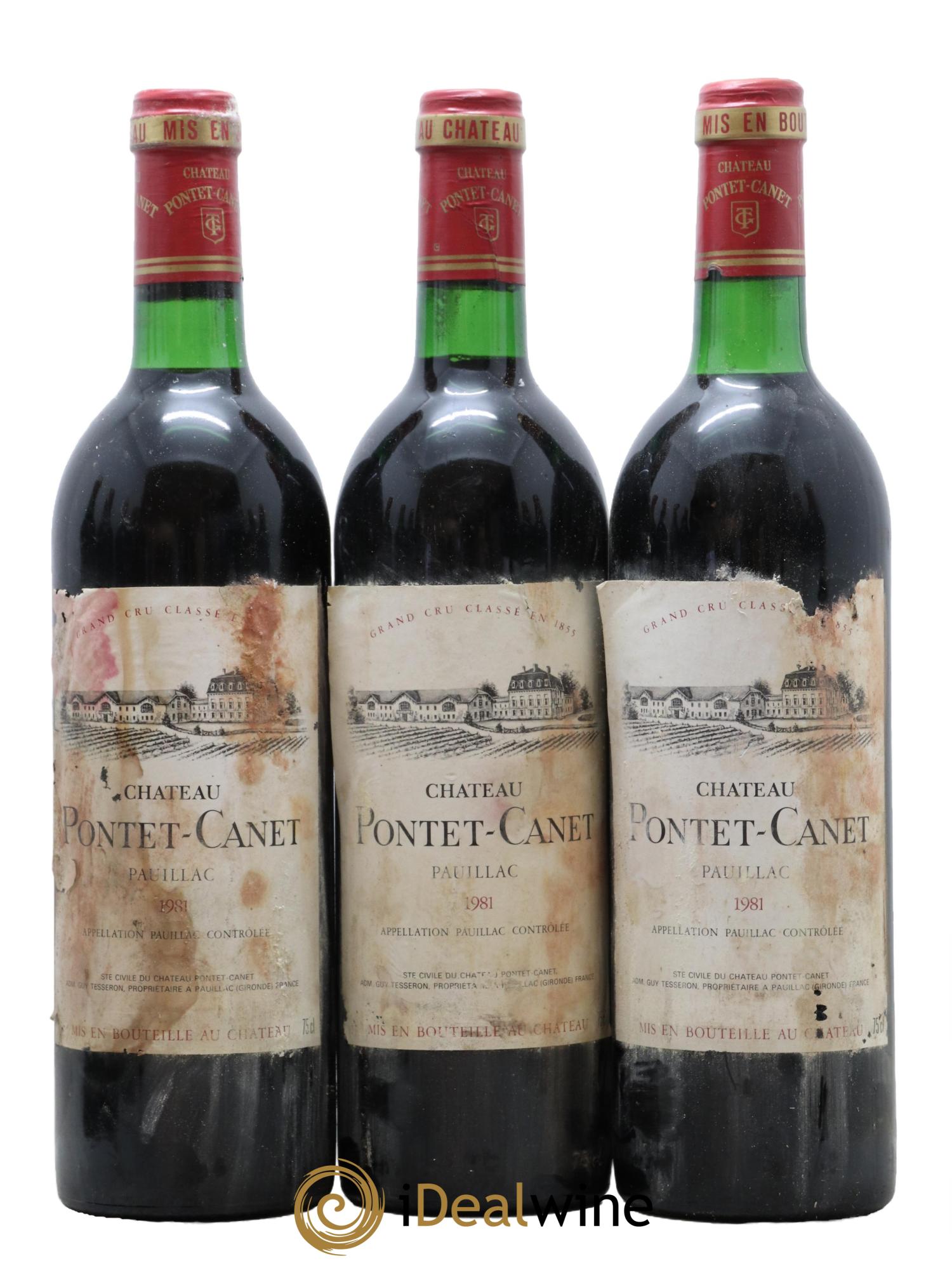 Château Pontet Canet 5ème Grand Cru Classé 1981 - Lot de 3 bouteilles - 0