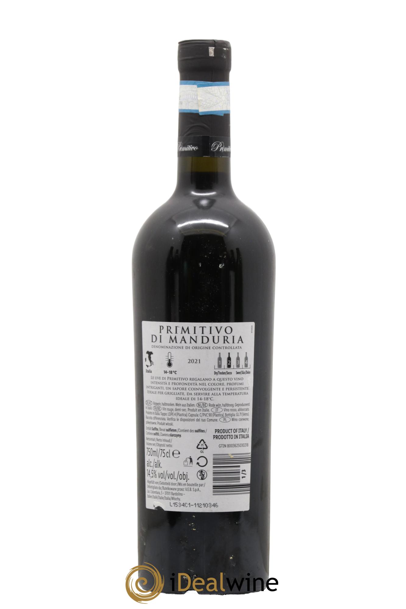 Italie Primitivo Di Manduria 2021 - Lot de 1 bouteille - 1