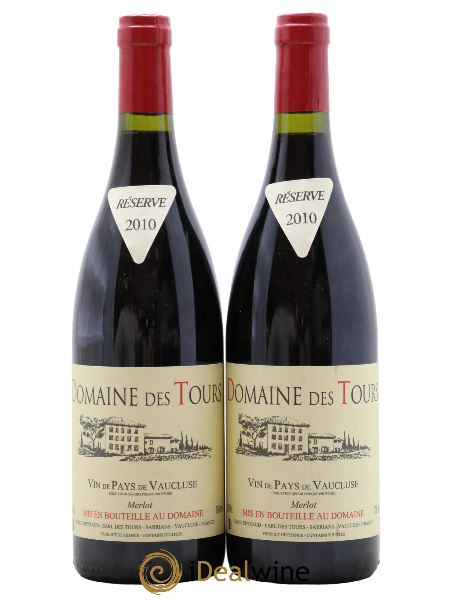 IGP Pays du Vaucluse (Vin de Pays du Vaucluse) Domaine des Tours Merlot Emmanuel Reynaud 2010 - Lotto di 2 bottiglie - 0