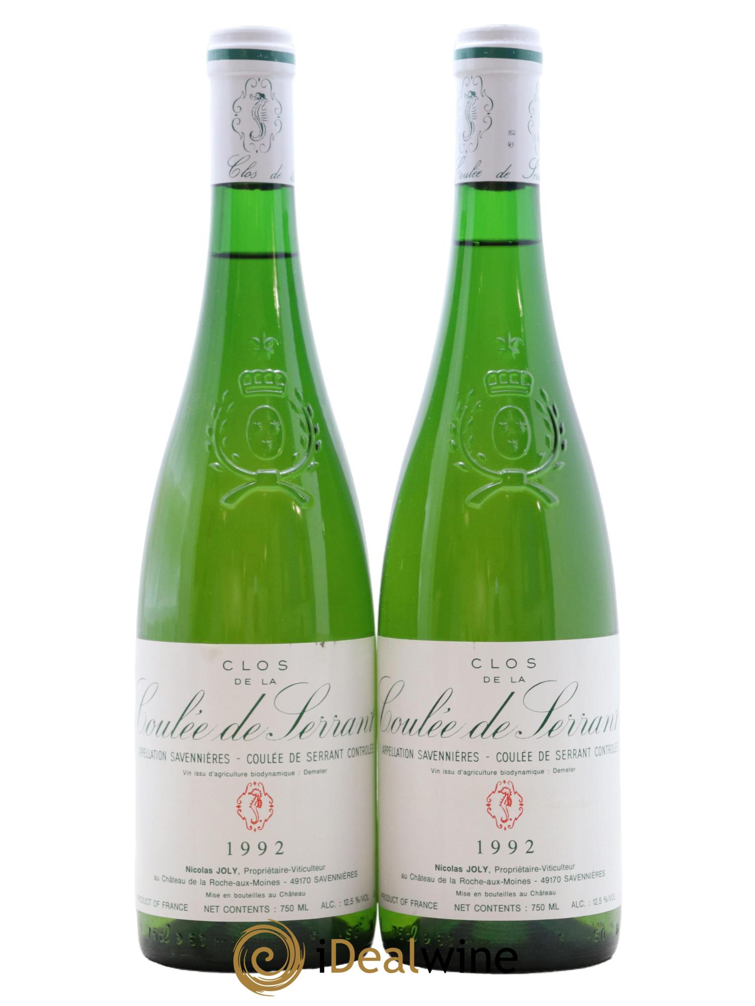 Savennières Clos de la Coulée de Serrant Vignobles de la Coulée de Serrant - Nicolas Joly 1992 - Lot of 2 bottles - 0