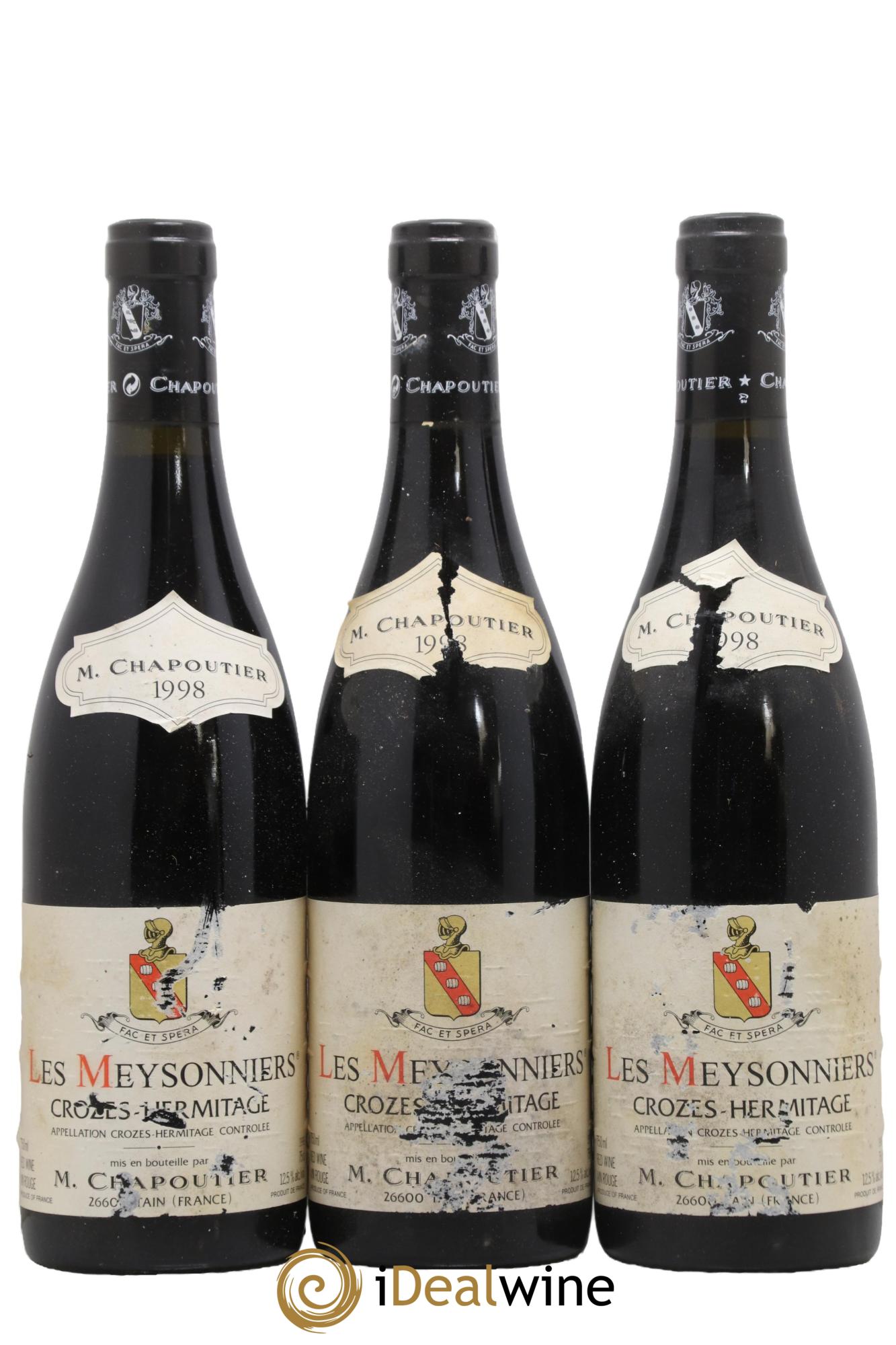 Crozes-Hermitage Les Meysonniers Chapoutier 1998 - Lotto di 3 bottiglie - 0