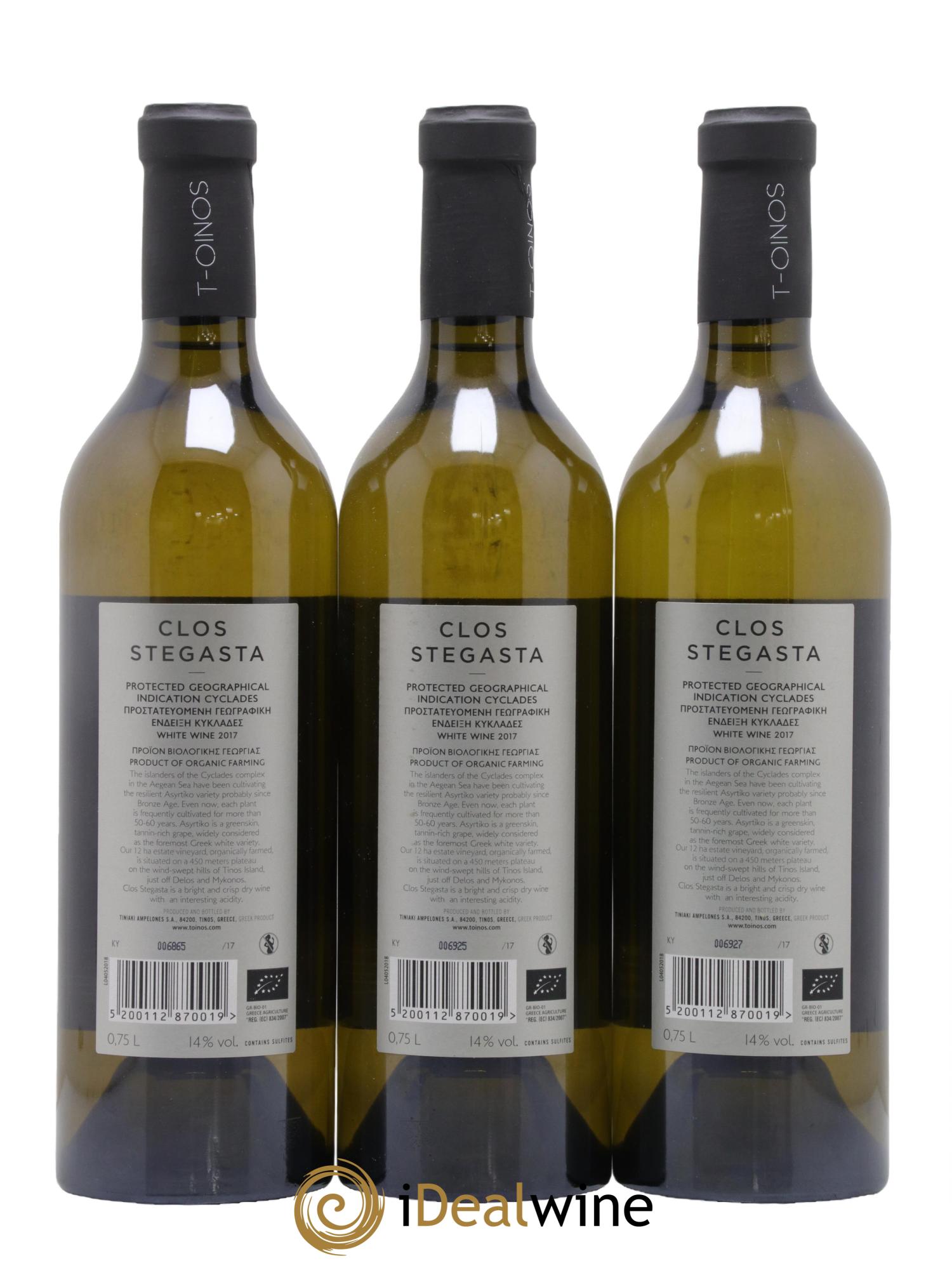 Vin des Cyclades Clos Stegasta T-Oinos 2017 - Lot de 3 bouteilles - 1