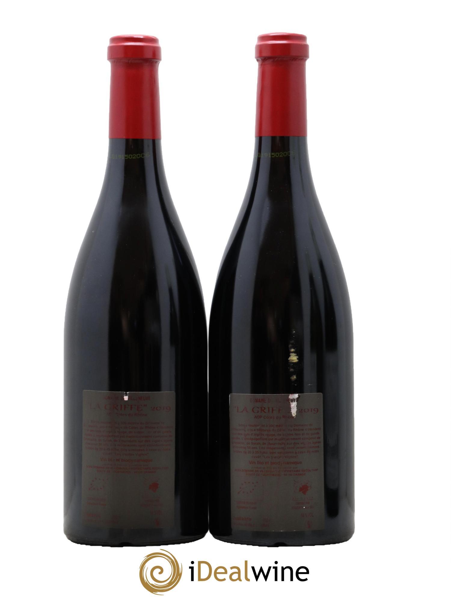 Côtes du Rhône La Griffe Domaine de Villeneuve 2019 - Lot de 2 bouteilles - 1