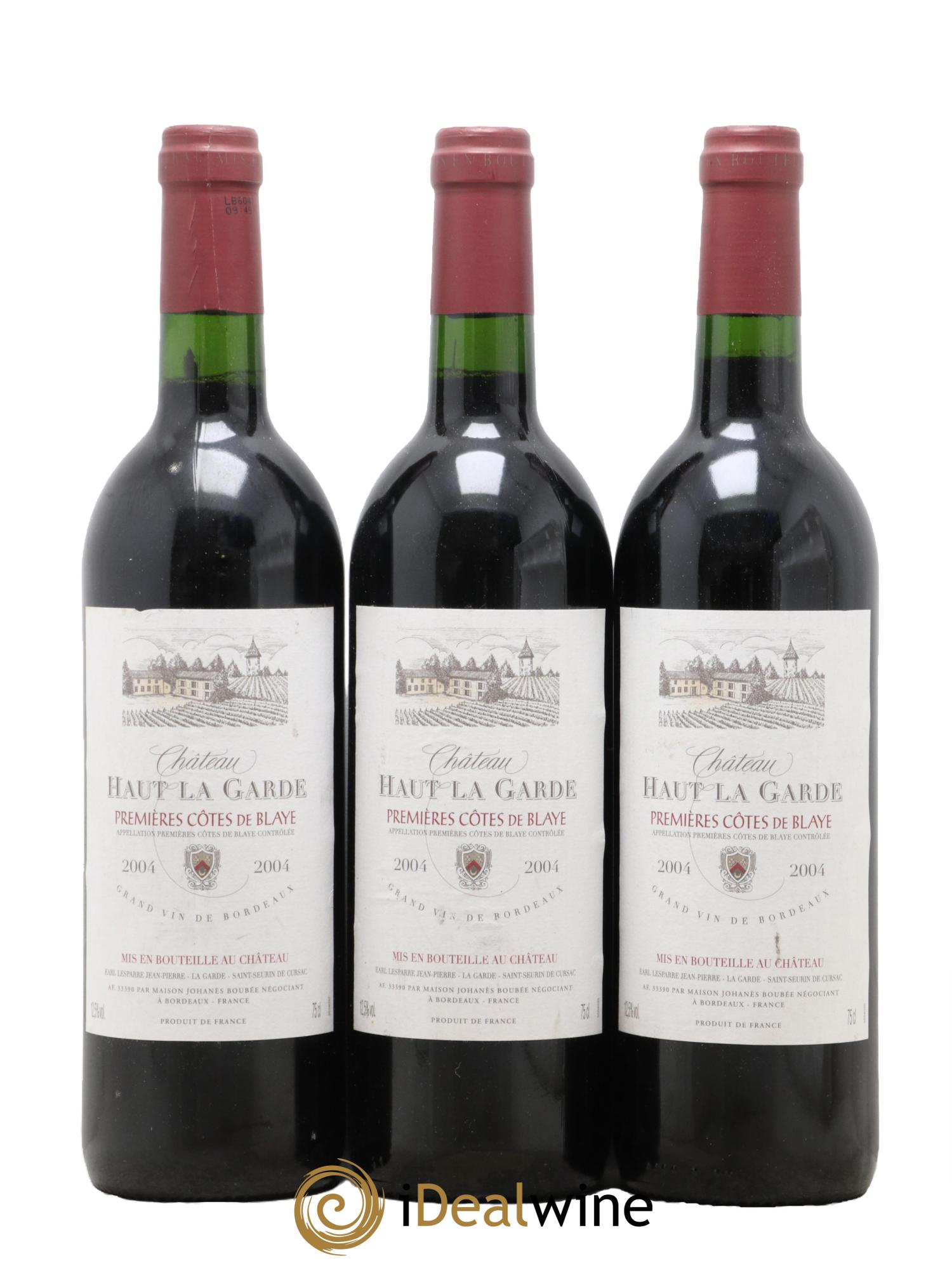 Premières-Côtes-de-Blaye (Blaye-Côtes-de-Bordeaux) Château Haut La Garde 2004 - Lotto di 3 bottiglie - 0