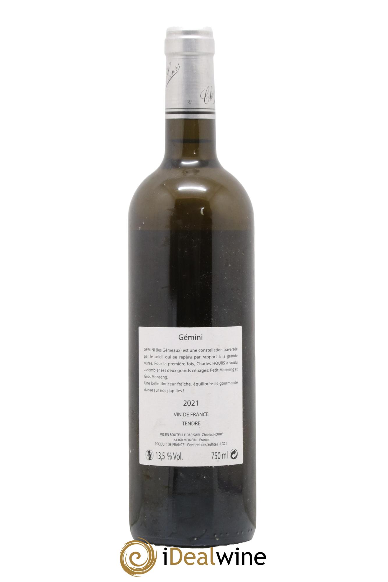 Vin de France Tendre Gemini Charles Hours 2021 - Lot de 1 bouteille - 1