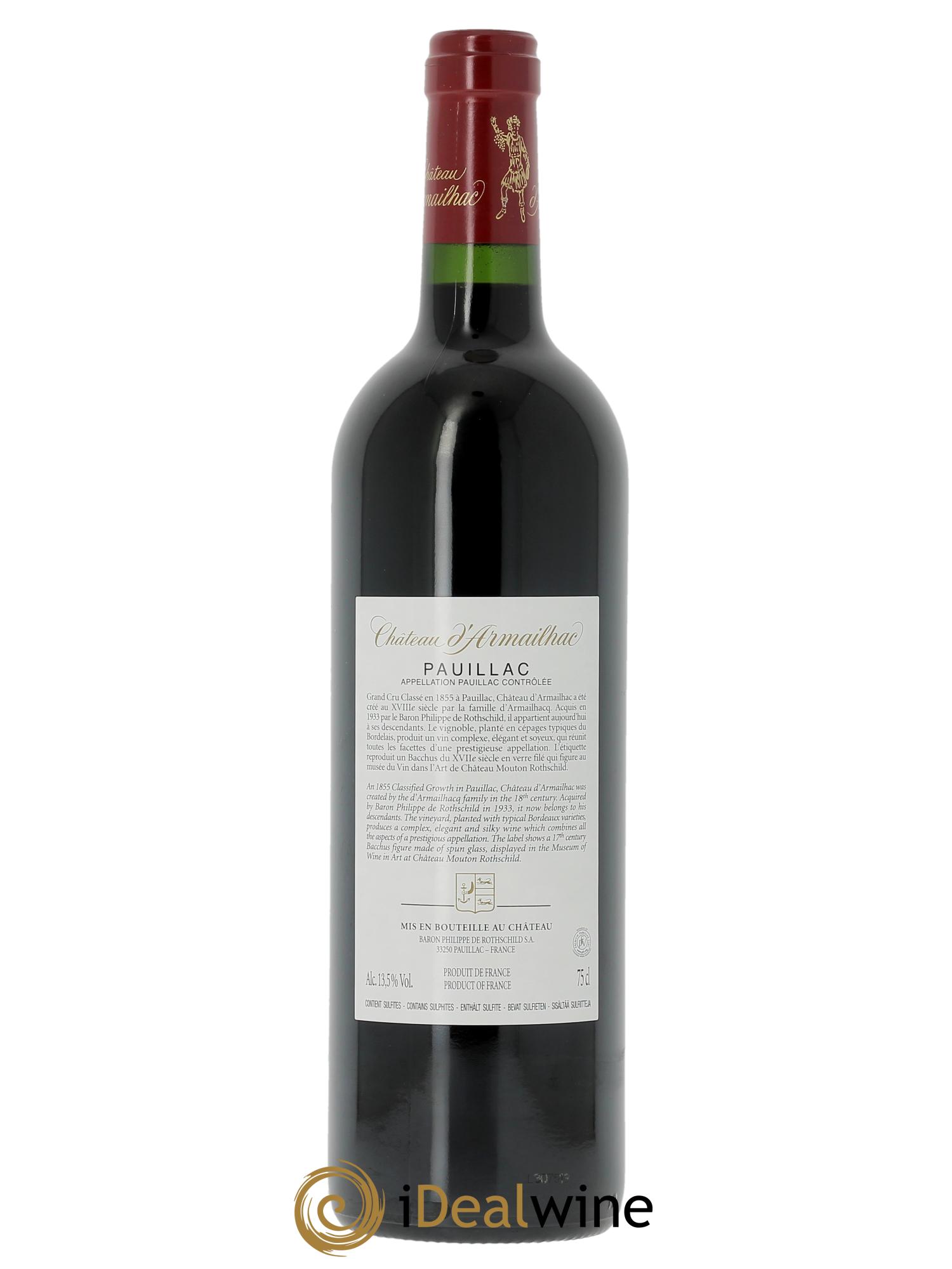 Château d' Armailhac - Mouton Baron(ne) Philippe 5ème Grand Cru Classé (CBO a partir de 6 bts) 2016 - Lot de 1 bouteille - 1