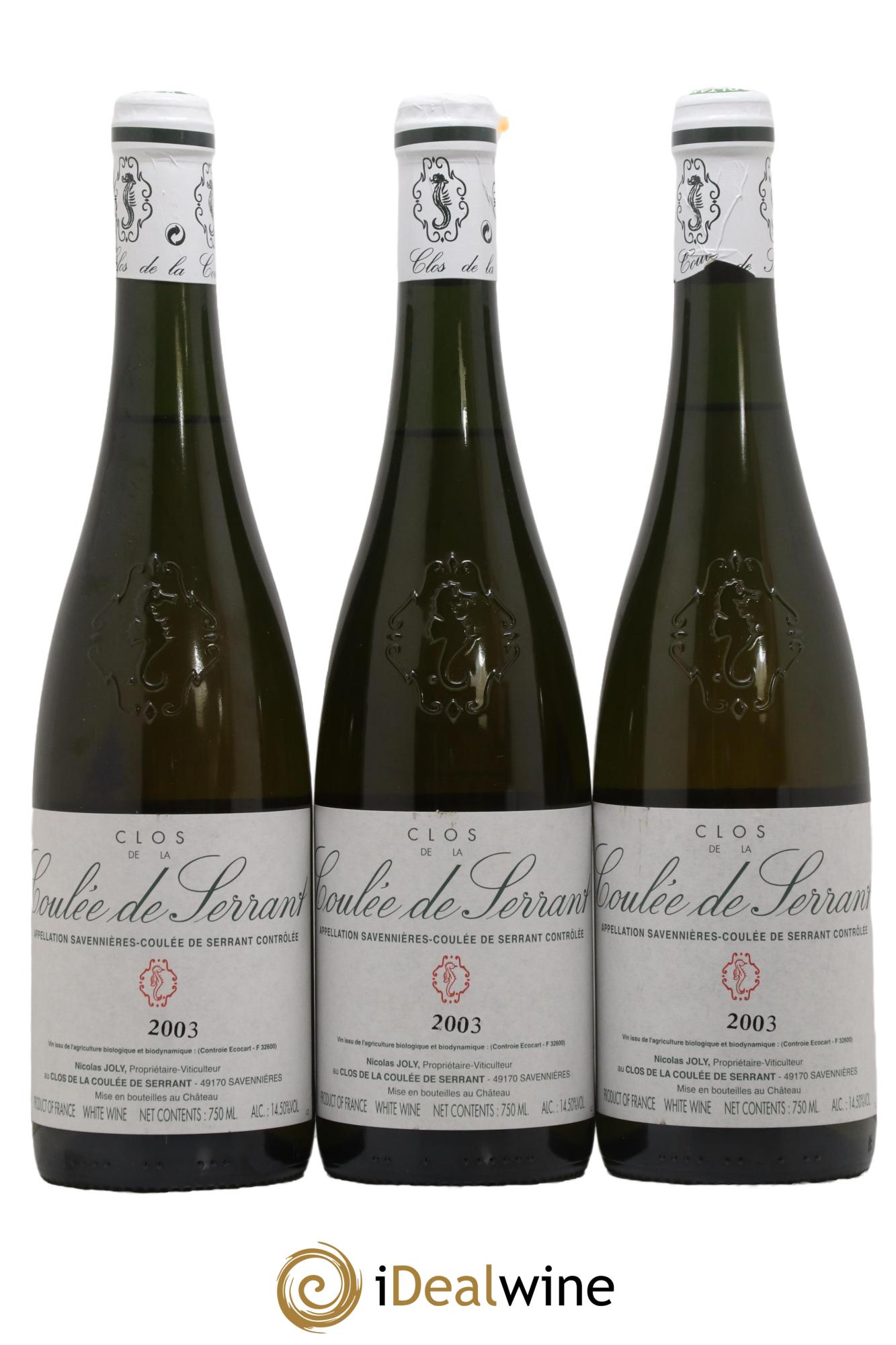 Savennières Clos de la Coulée de Serrant Vignobles de la Coulée de Serrant - Nicolas Joly 2003 - Lot of 3 bottles - 0