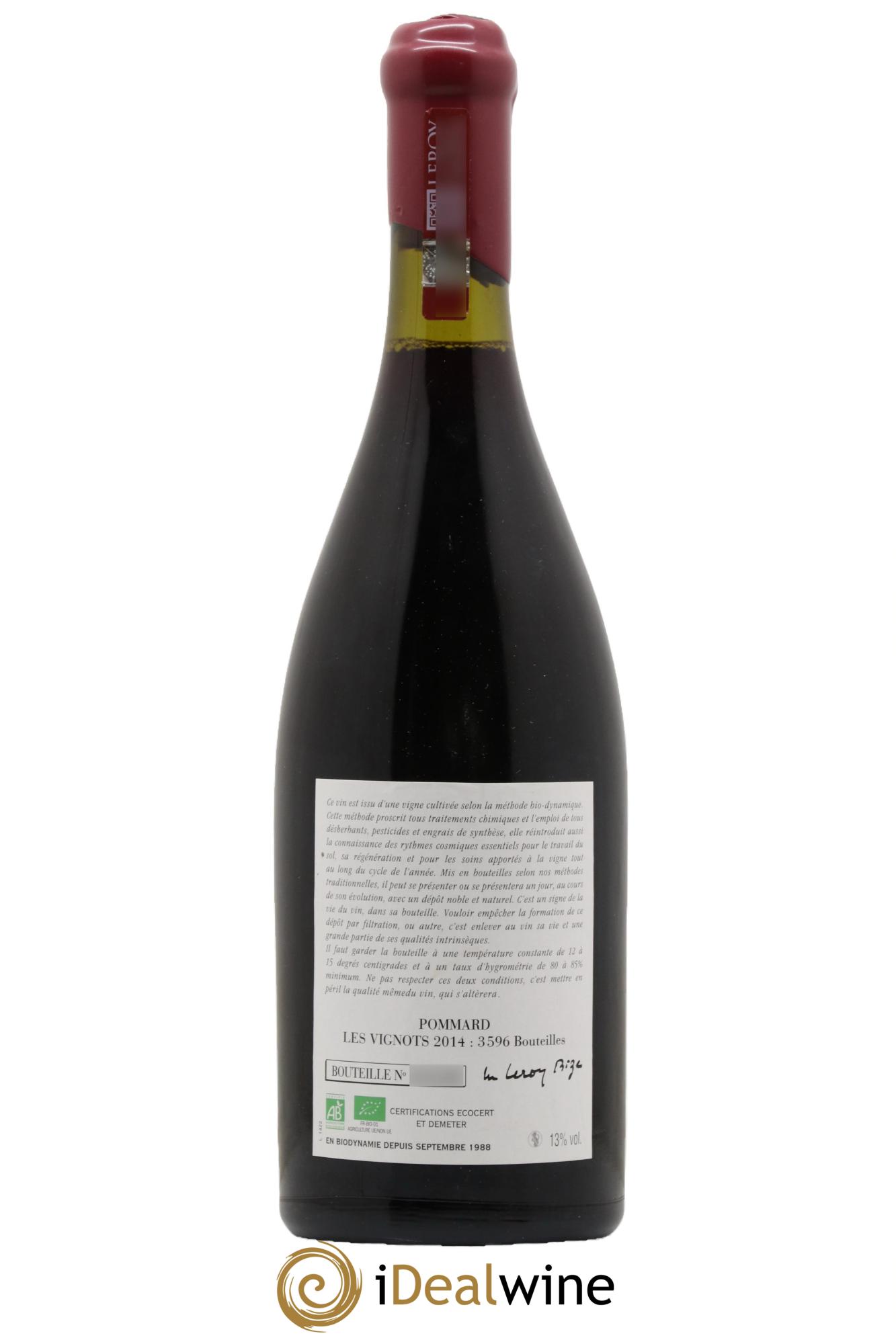 Pommard Les Vignots Leroy (Domaine) 2014 - Lot de 1 bouteille - 1