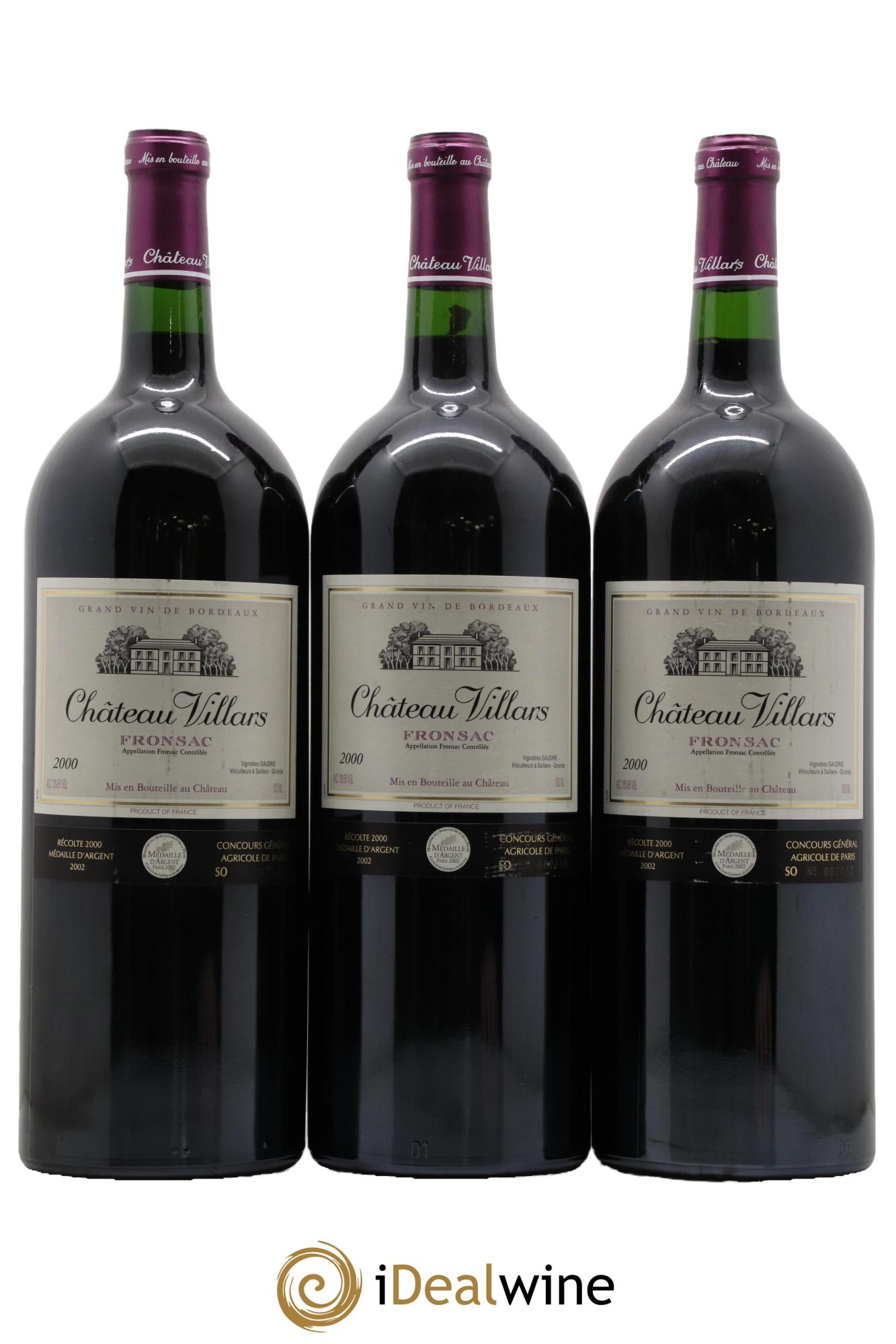 Fronsac Château Villars 2000 - Lot of 3 magnums - 0