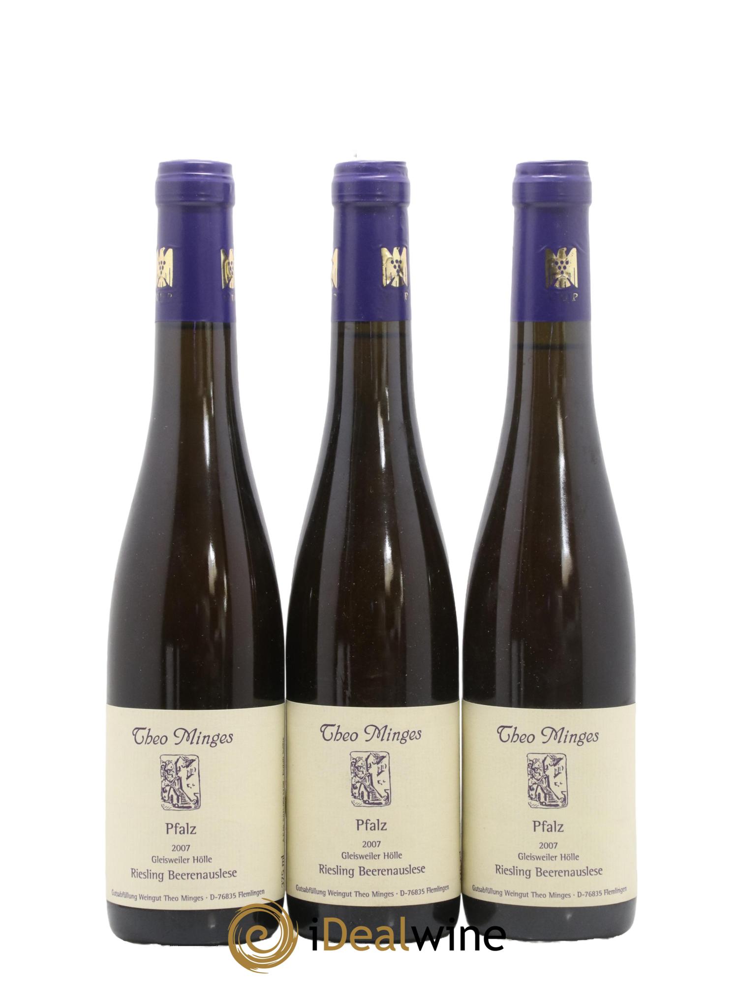 Allemagne Pfalz Gleisweiler Hölle Beerenauslese Theo Minges 2007 - Lot de 3 demi bouteilles - 0