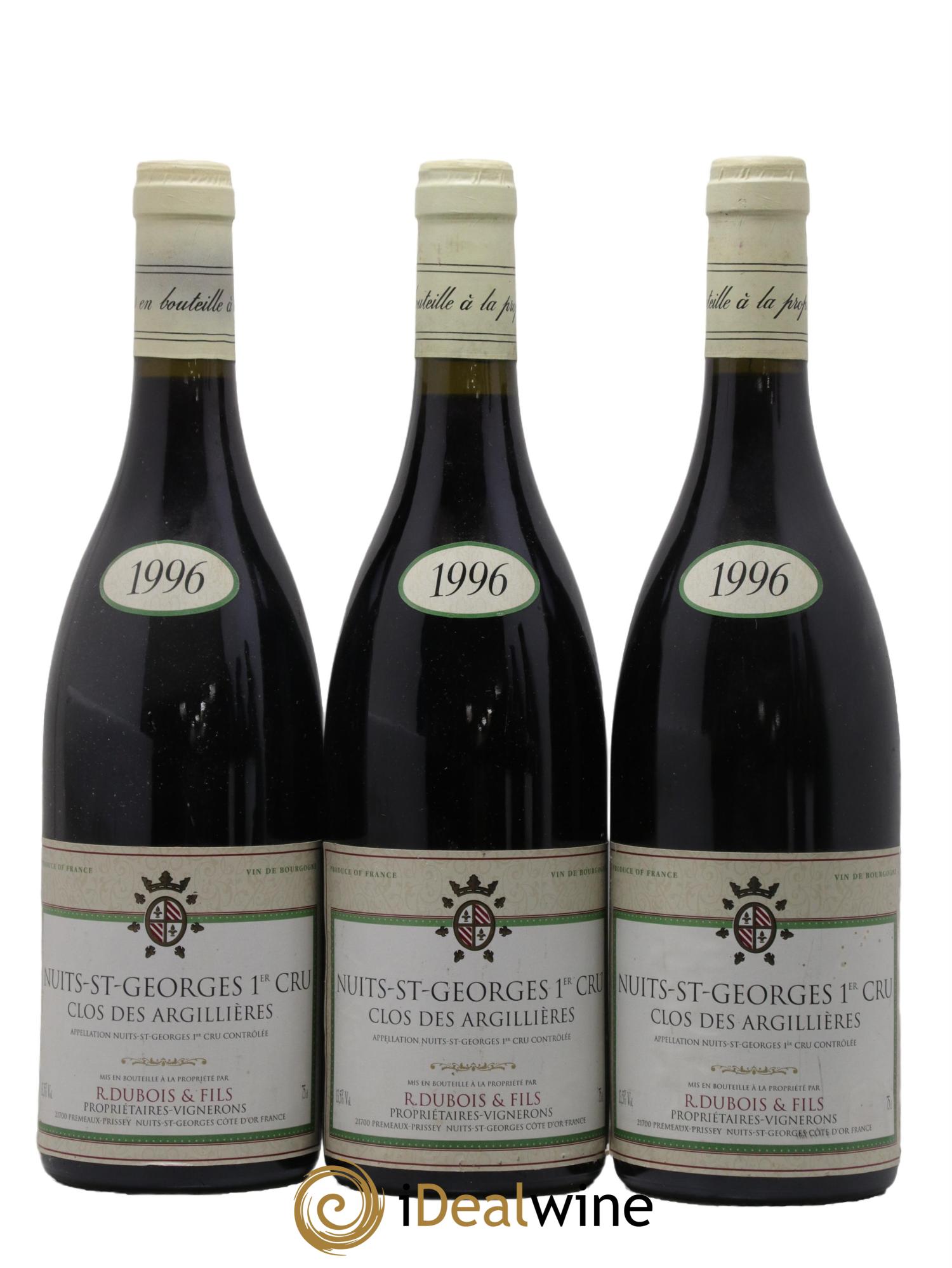 Nuits Saint-Georges 1er Cru Clos des Argillières Domaine Dubois 1996 - Lotto di 3 bottiglie - 0