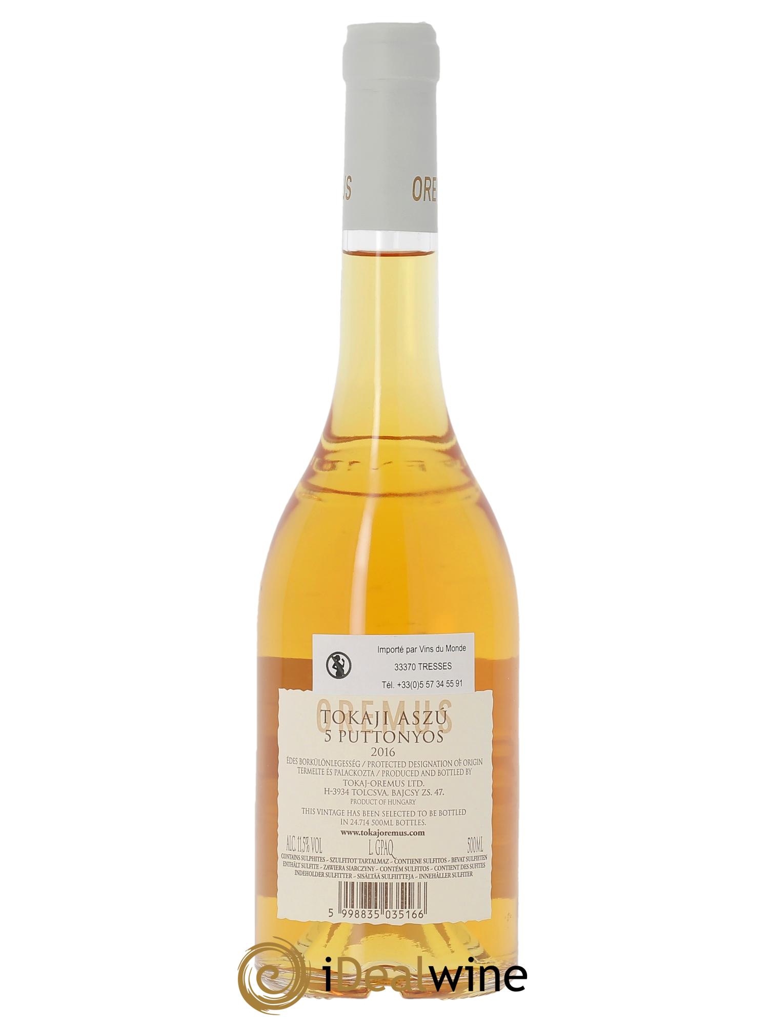 Tokaj Aszu 5 Puttonyos Oremus by Vega Sicilia (50cl) 2016 - Lot de 1 bouteille - 1