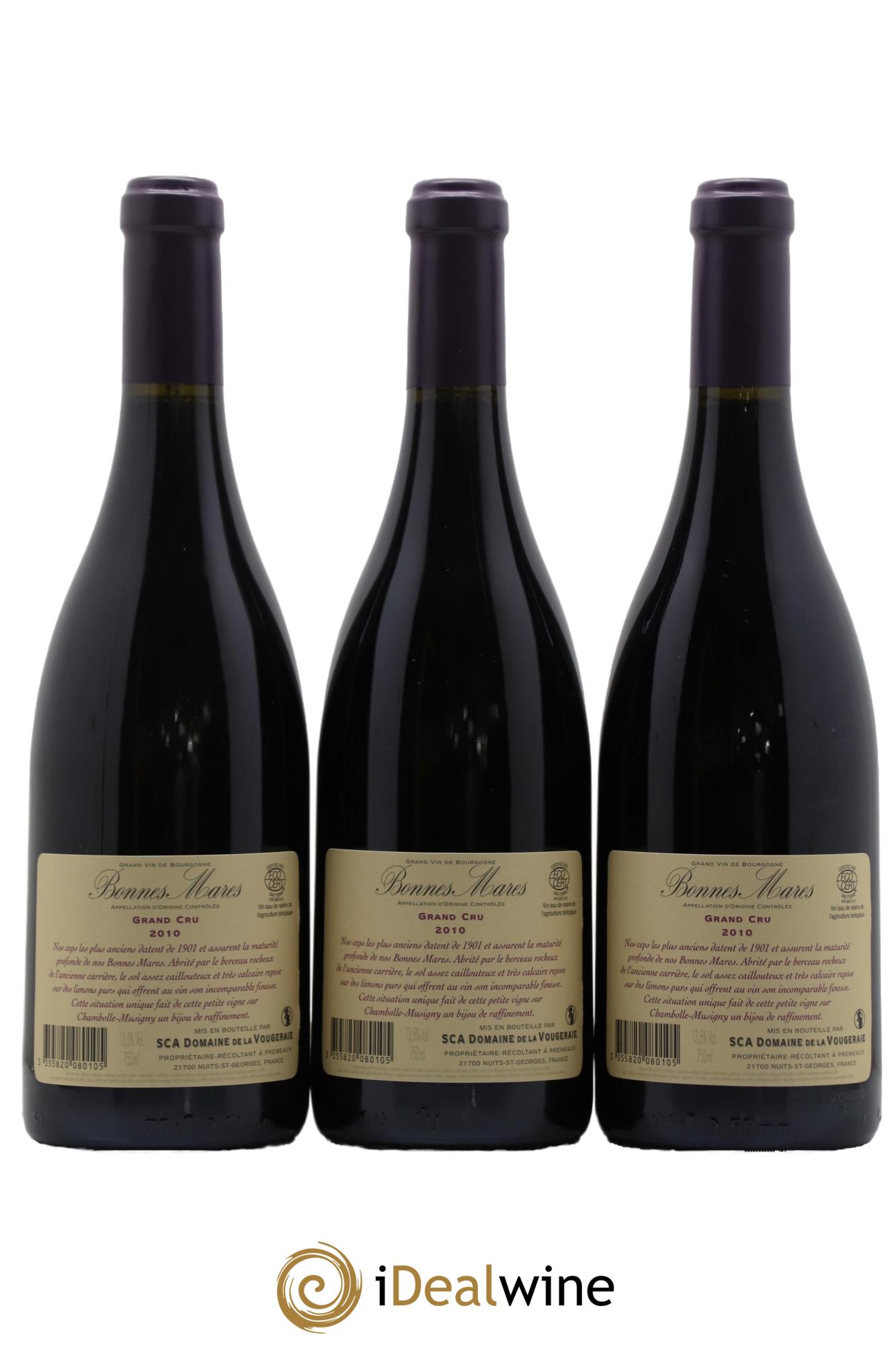 Bonnes-Mares Grand Cru La Vougeraie  2010 - Lot of 3 bottles - 1