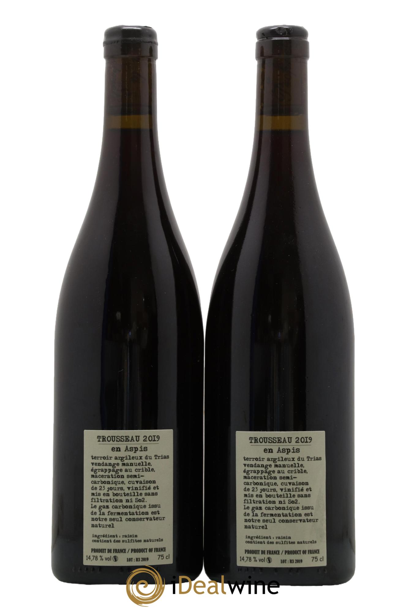 Arbois Pupillin Trousseau En Aspis  Adeline Houillon & Renaud Bruyère  2019 - Posten von 2 Flaschen - 1