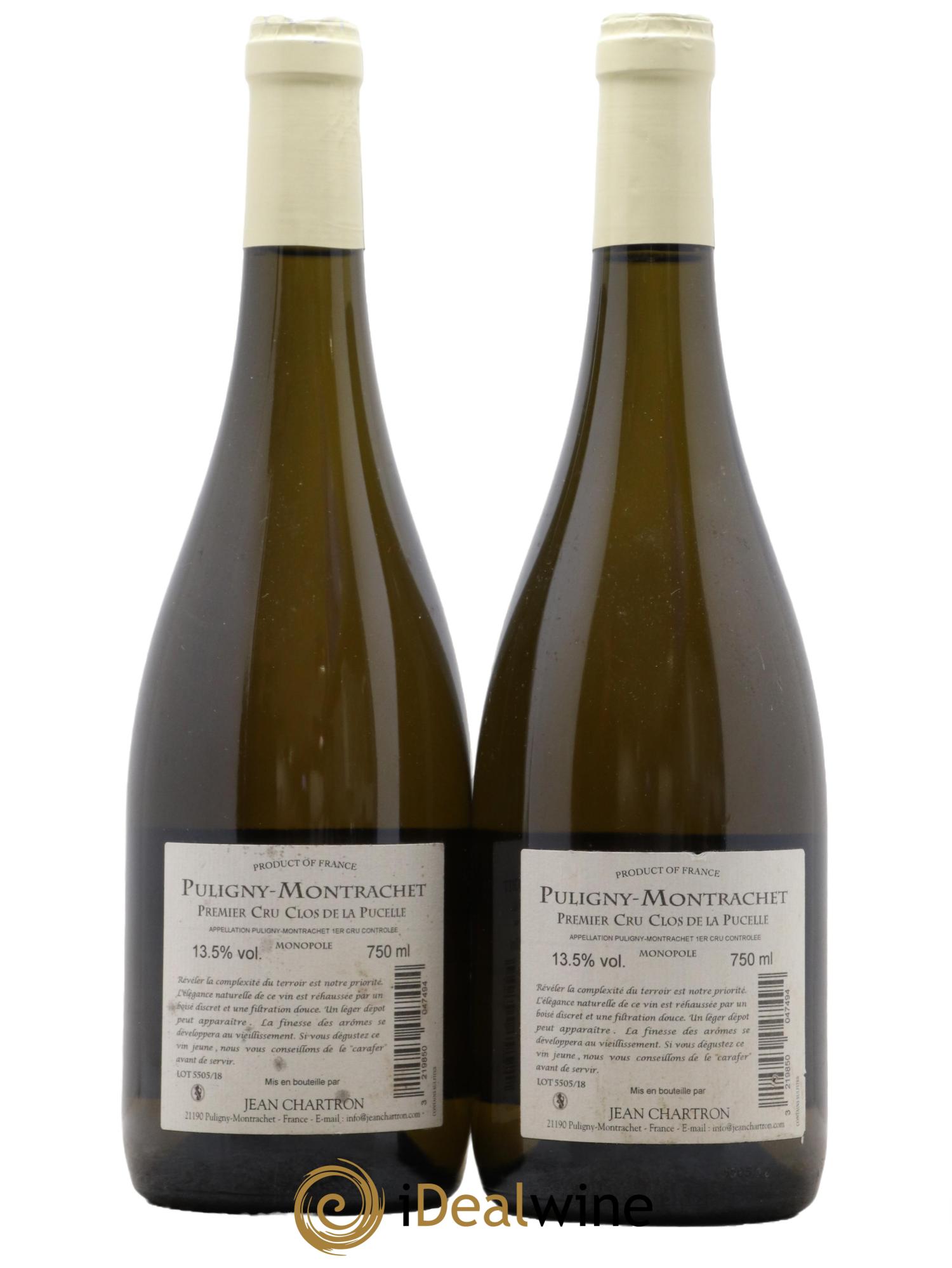 Puligny-Montrachet 1er Cru Clos de la Pucelle Jean Chartron (Domaine)  2018 - Lot de 2 bouteilles - 1